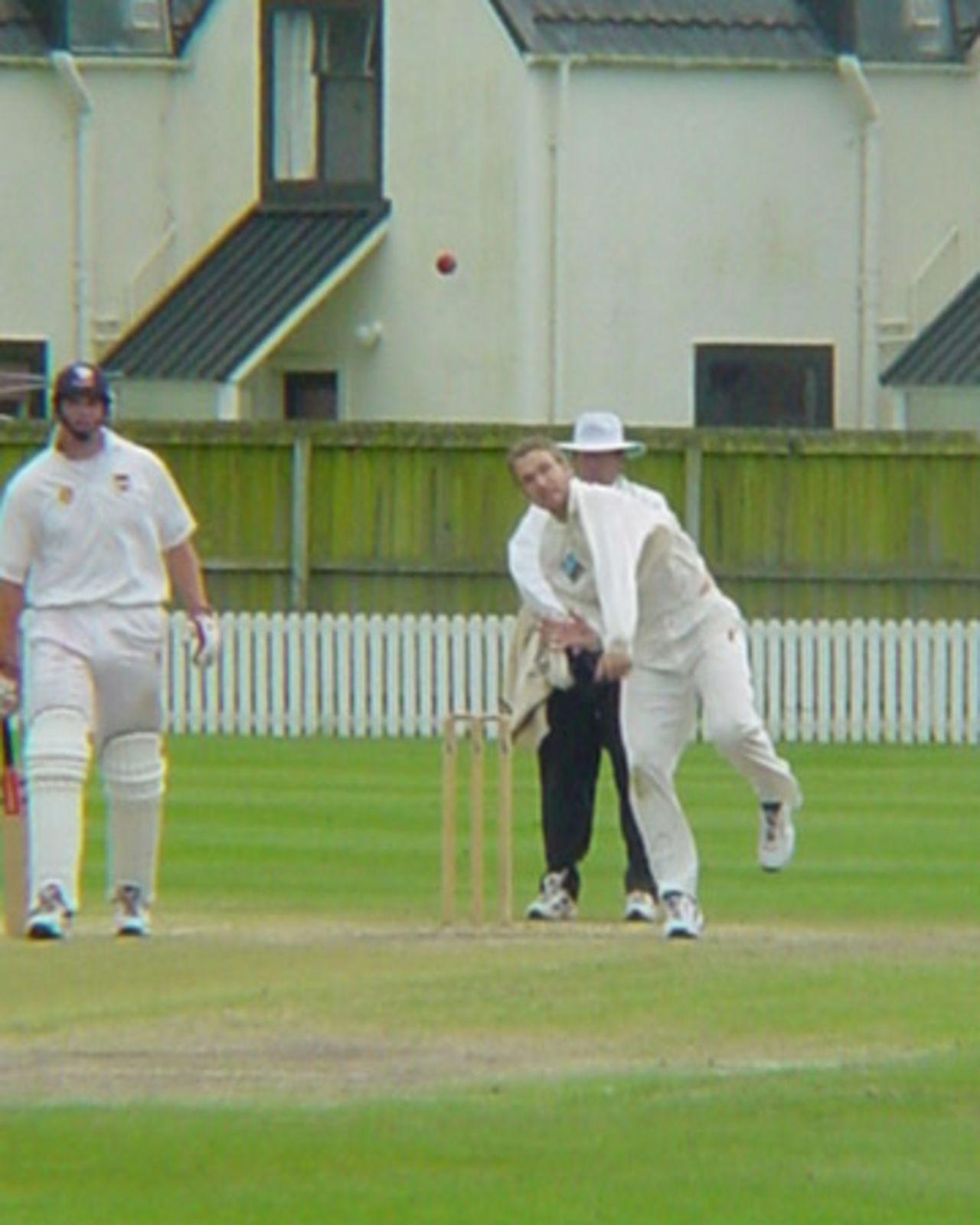 New Zealand left-arm orthodox spinner Daniel Vettori bowls for the New Zealand Academy upon his return from an ankle injury sustained 12 days earlier playing for New Zealand in Canberra, Australia. Vettori took 4-36 from 10 overs. New Zealand Academy v Auckland at Lincoln Green, Lincoln. 2 November 2001.