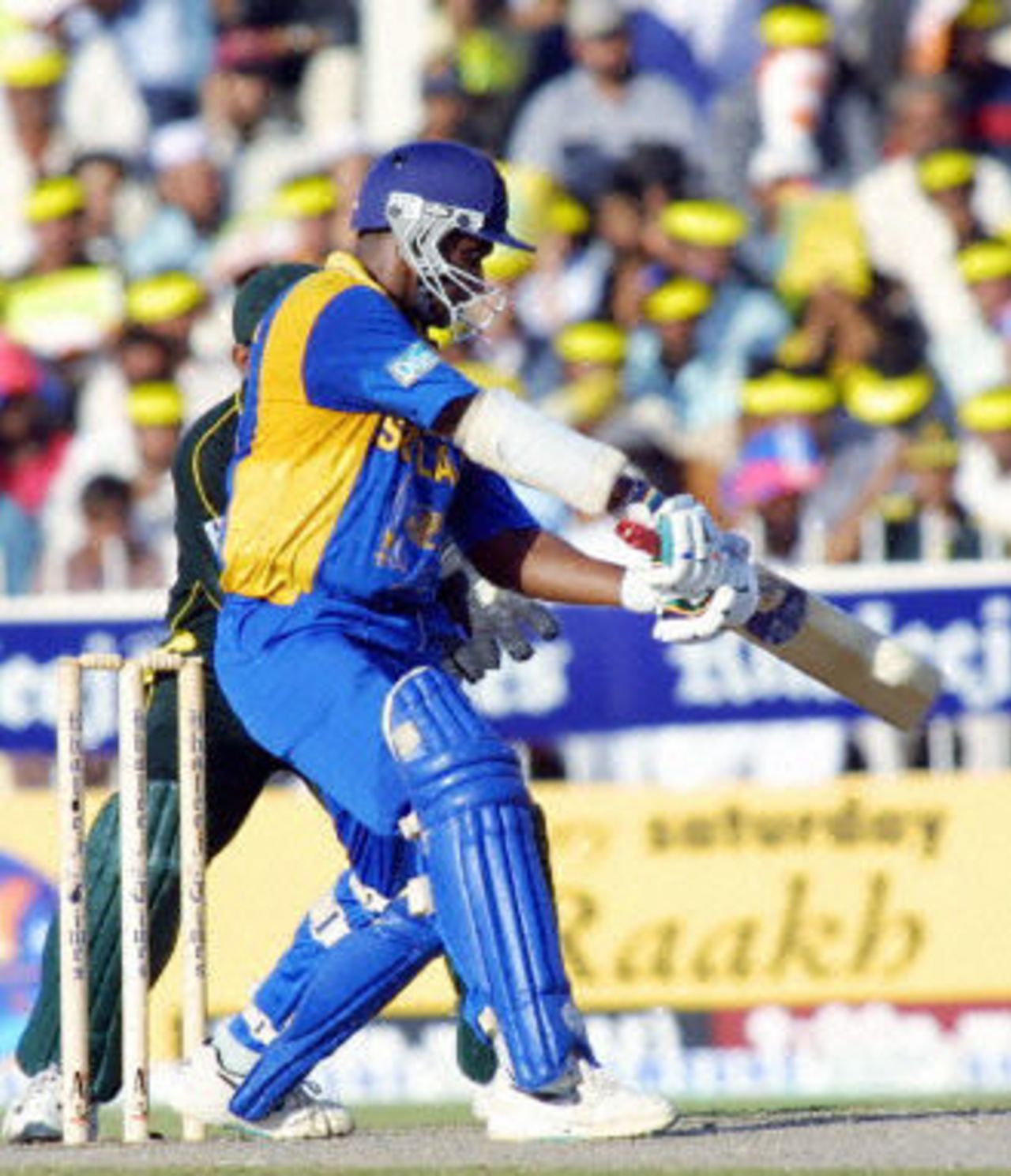 Sri Lankan batsman Sanath Jayasuriya  cuts the ball