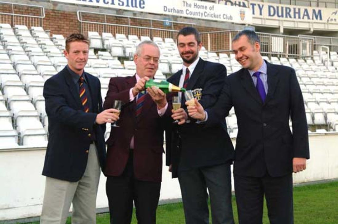 Durham Toast Test Match Status, <br>Paul Collingwood, Bill Midgley (Durham Chairman), Simon Brown and David Harker (Durham Chief Executive)