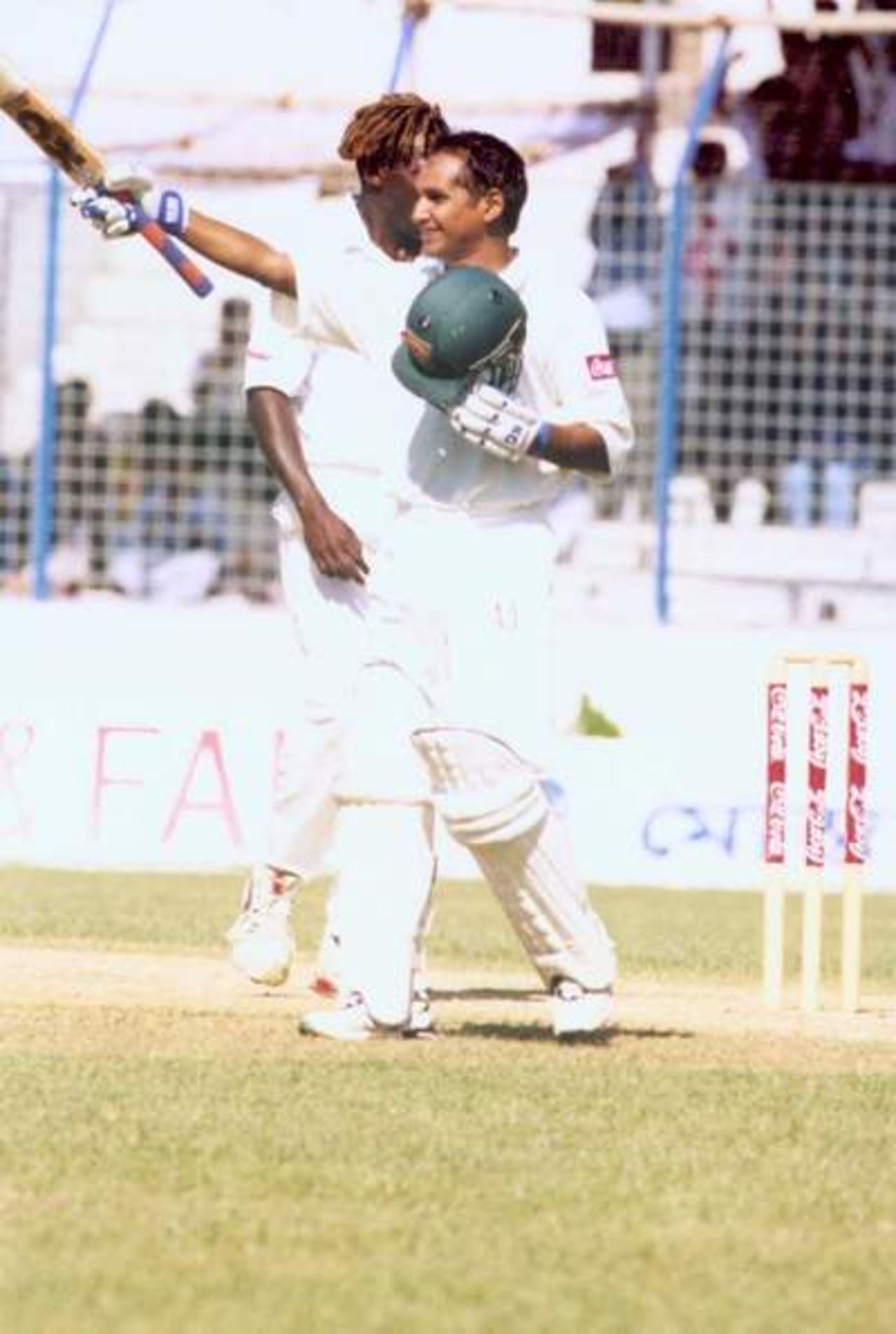 Habibul is celebrating his 1st Test century