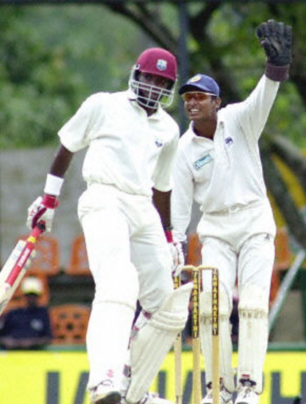 Kumar Sangakkara appeals for a LBW decision against West Indies batsman Chris Gayle