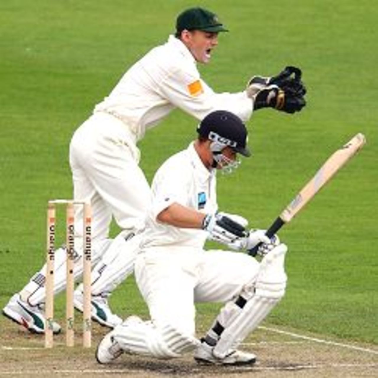 24 Nov 2001: Adam Gilchrist of Australia catches Matthew Bell of New Zealand after a Shane Warne delivery during day three of the second test between Australia and New Zealand held at Bellerive Oval, Hobart, Australia.