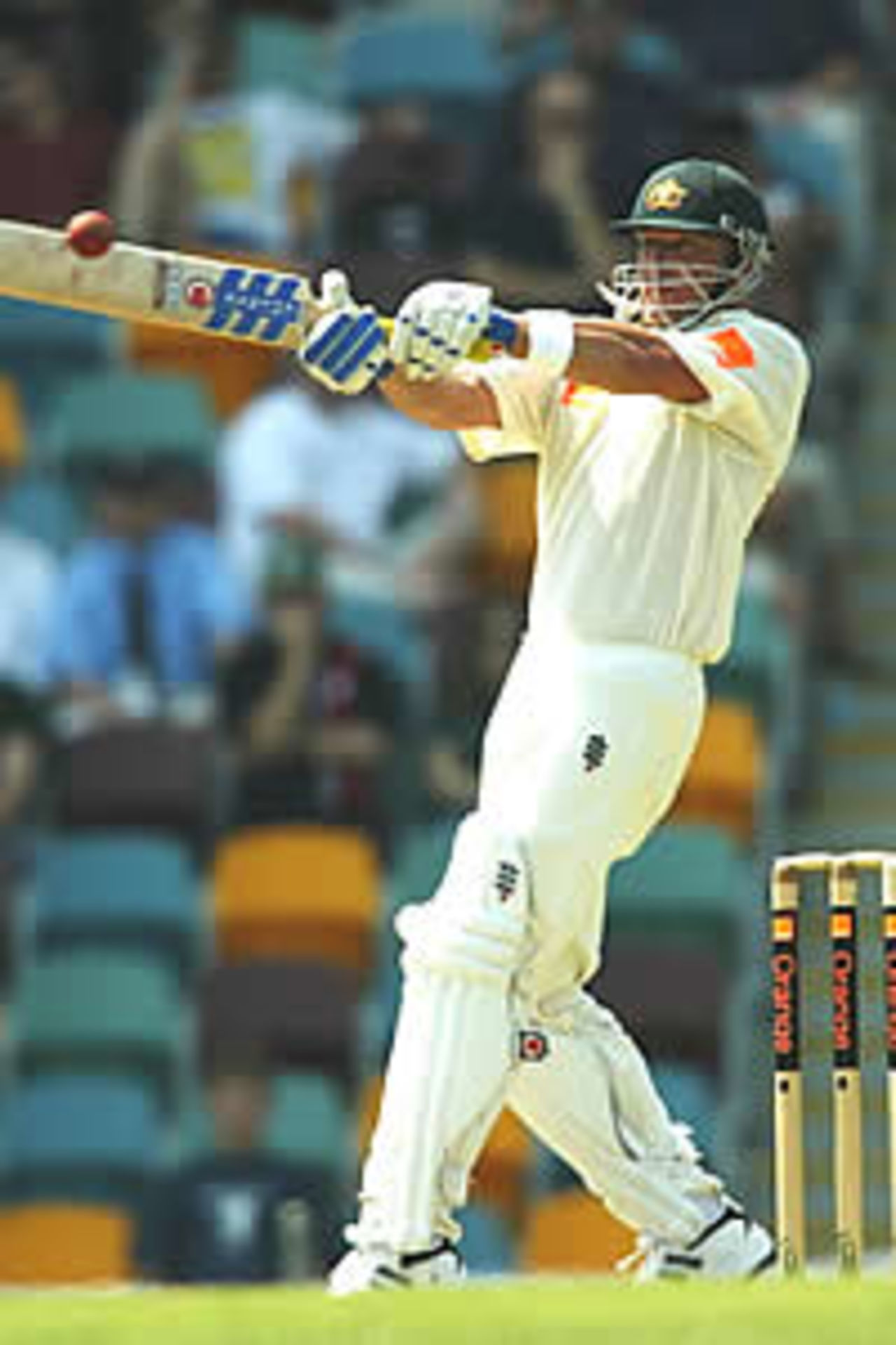 BRISBANE -NOVEMBER 8: Shane Warne of Australia hits out during day two of the first Ashes Test between Australia and England at the Gabba, Brisbane, Australia on November 8, 2002.