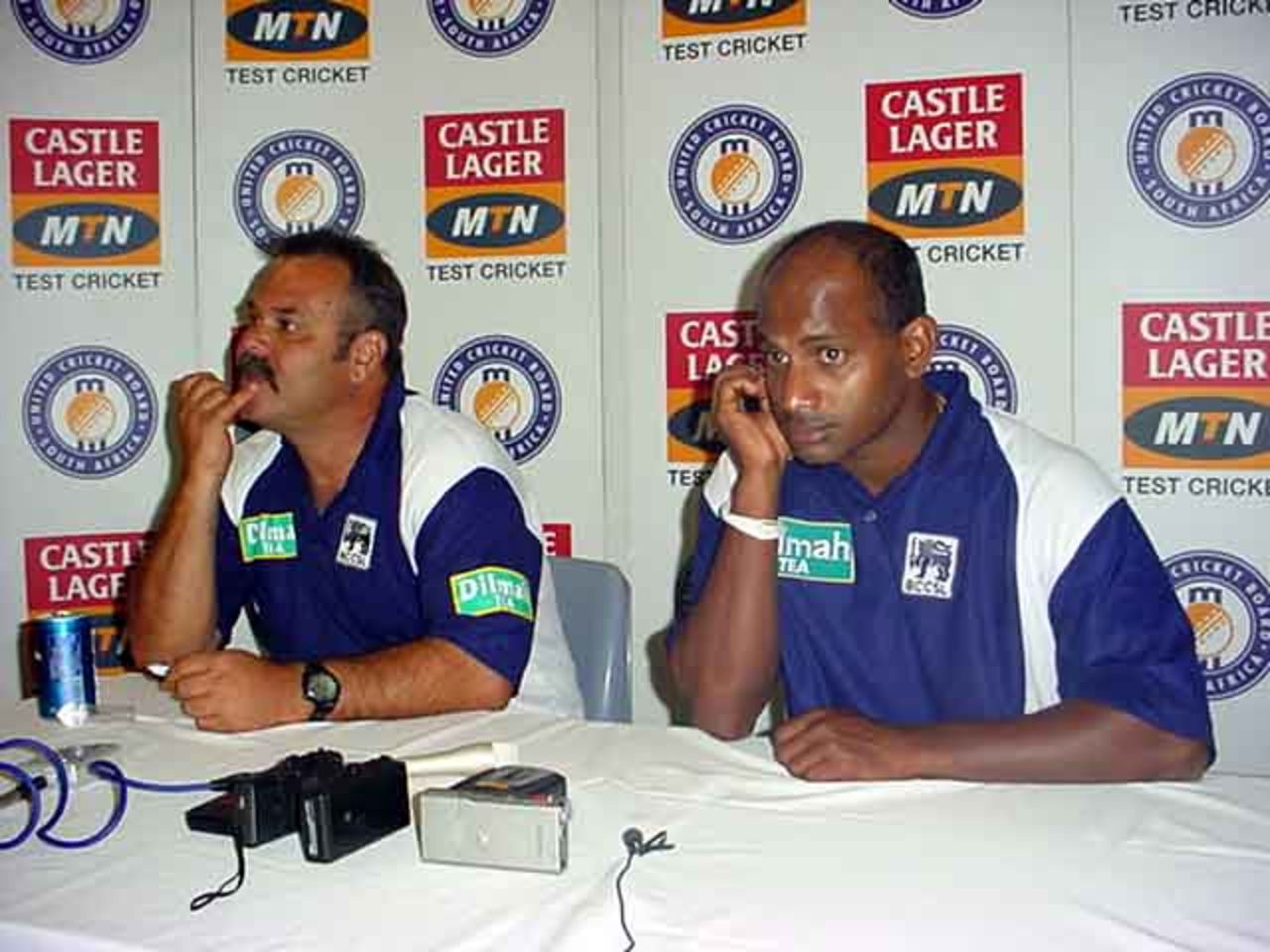 Dav Whatmore & Sanath Jayasuriya face the press after the Wanderers Test