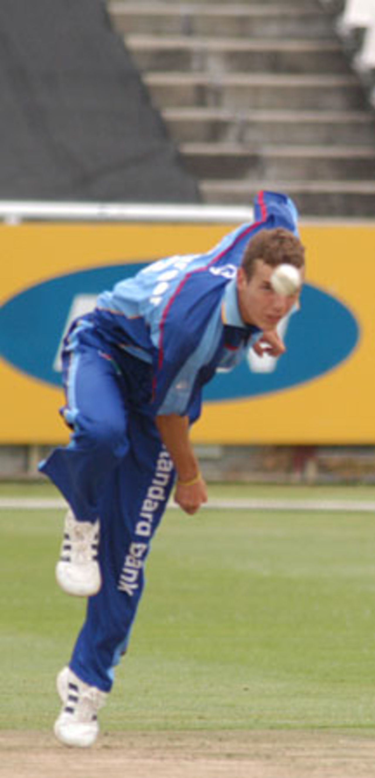 Namibian Vipers opening bowler Gerrie Snyman bowls attackingly against Nashua Western Province