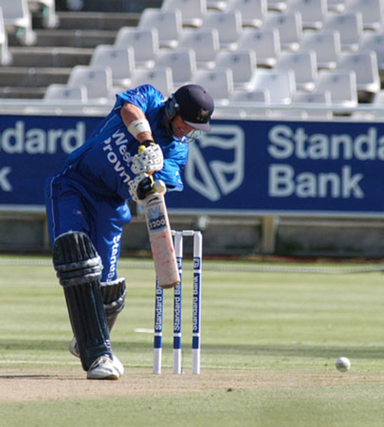 Andrew Puttick plays the ball down to third man during his innings of 113