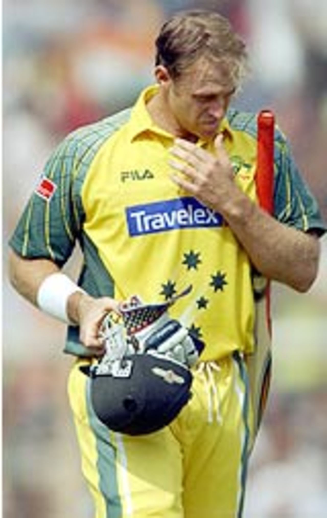 Mathew Hayden begins the long walk back to the pavilion after his golden duck against India at Mumbai