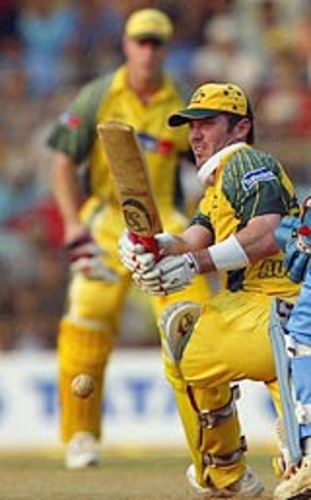Damien Martyn sweeps on his way to a classy hundred, India v Australia, November 1, 2003