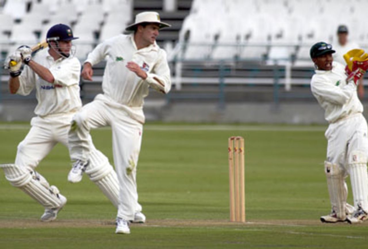 Neil Johnson cutting his way to a century against North West at Newlands on Friday