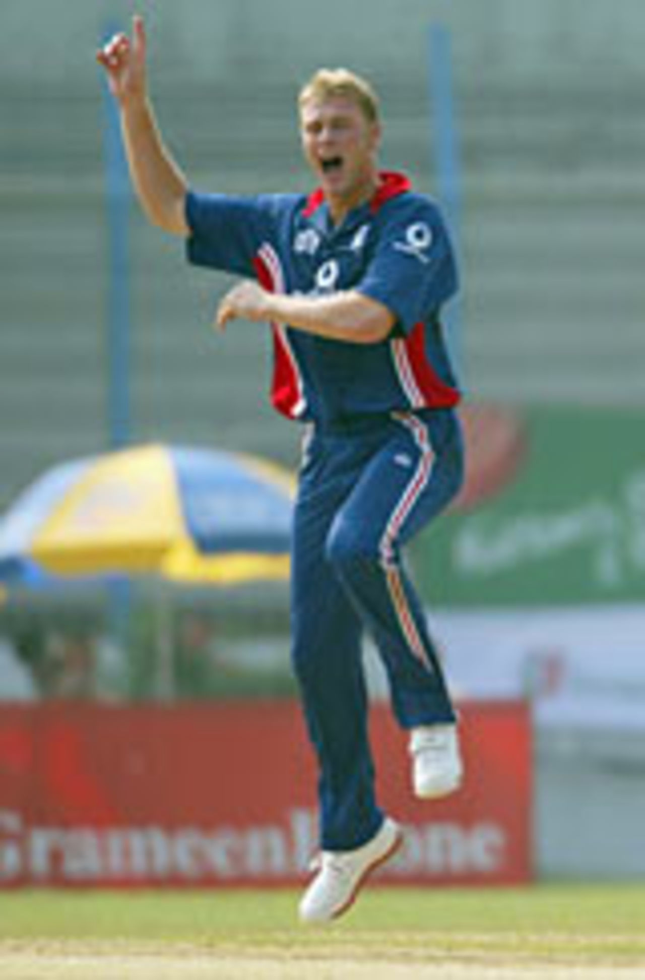 Andrew Flintoff on his way to 4 for 14, Bangladesh v England, 1st ODI, Chittagong, November 7, 2003