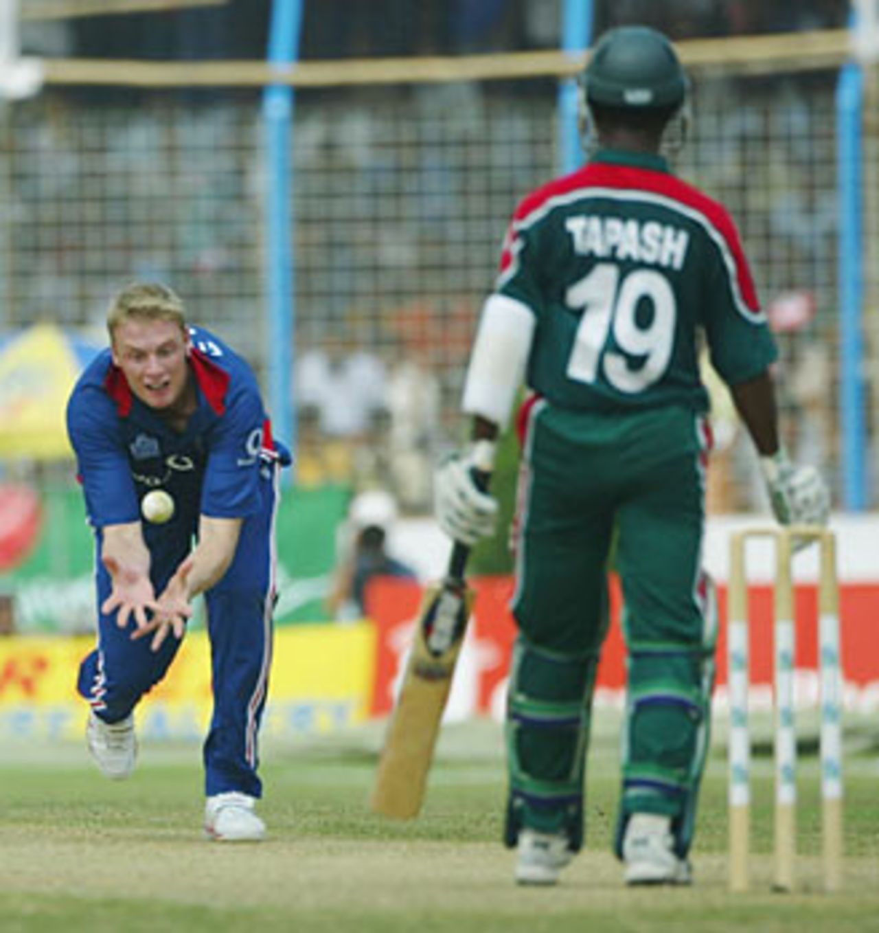 Andrew Flintoff catches Tapash Baisya, finishing with 4 for 14, Bangladesh v England, 1st ODI, Chittagong, November 7, 2003