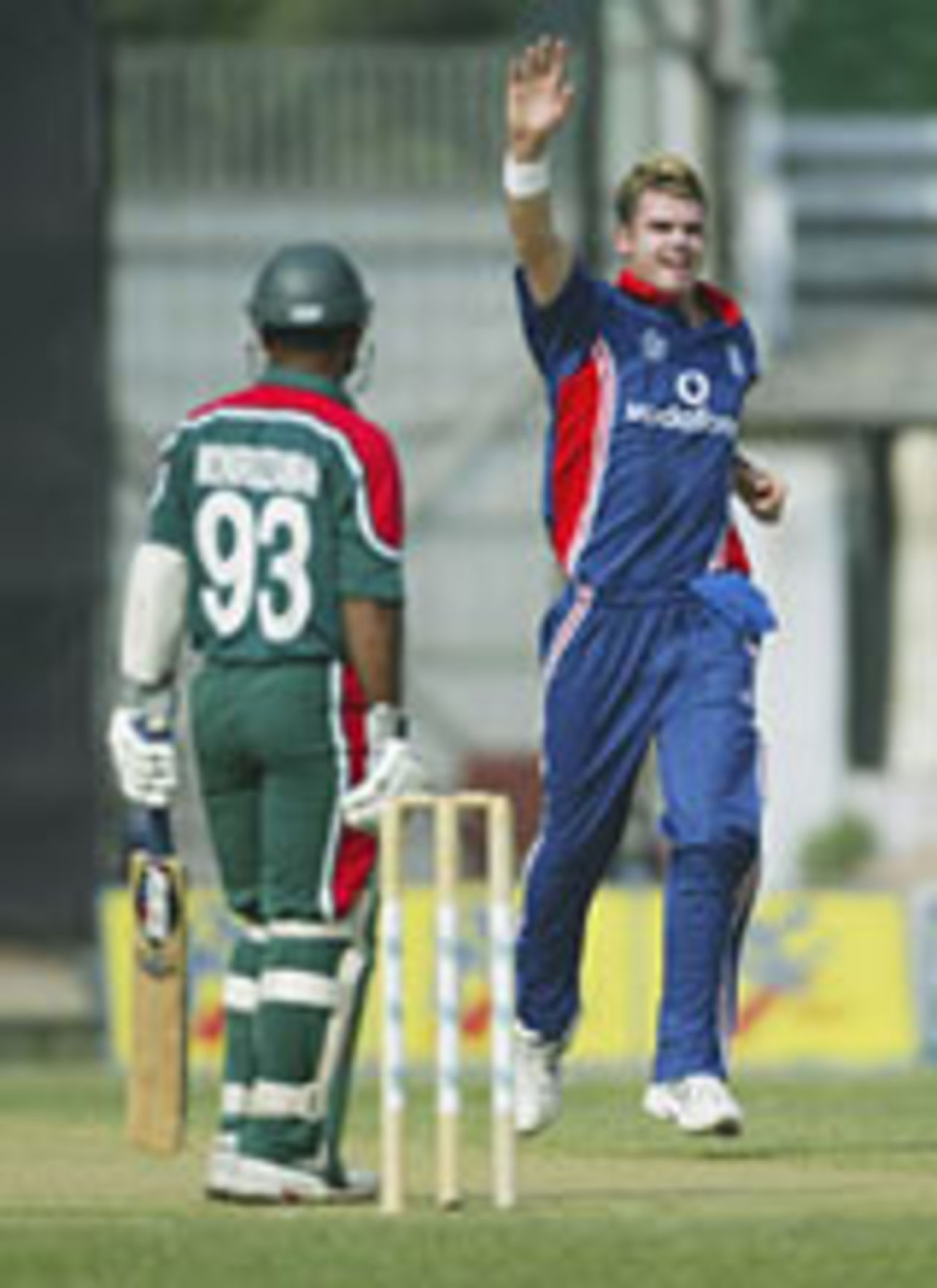 James Anderson celebrates dismissing Moniruzzaman for 0, Bangladesh v England, 2nd ODI, Dhaka, November 10, 2003