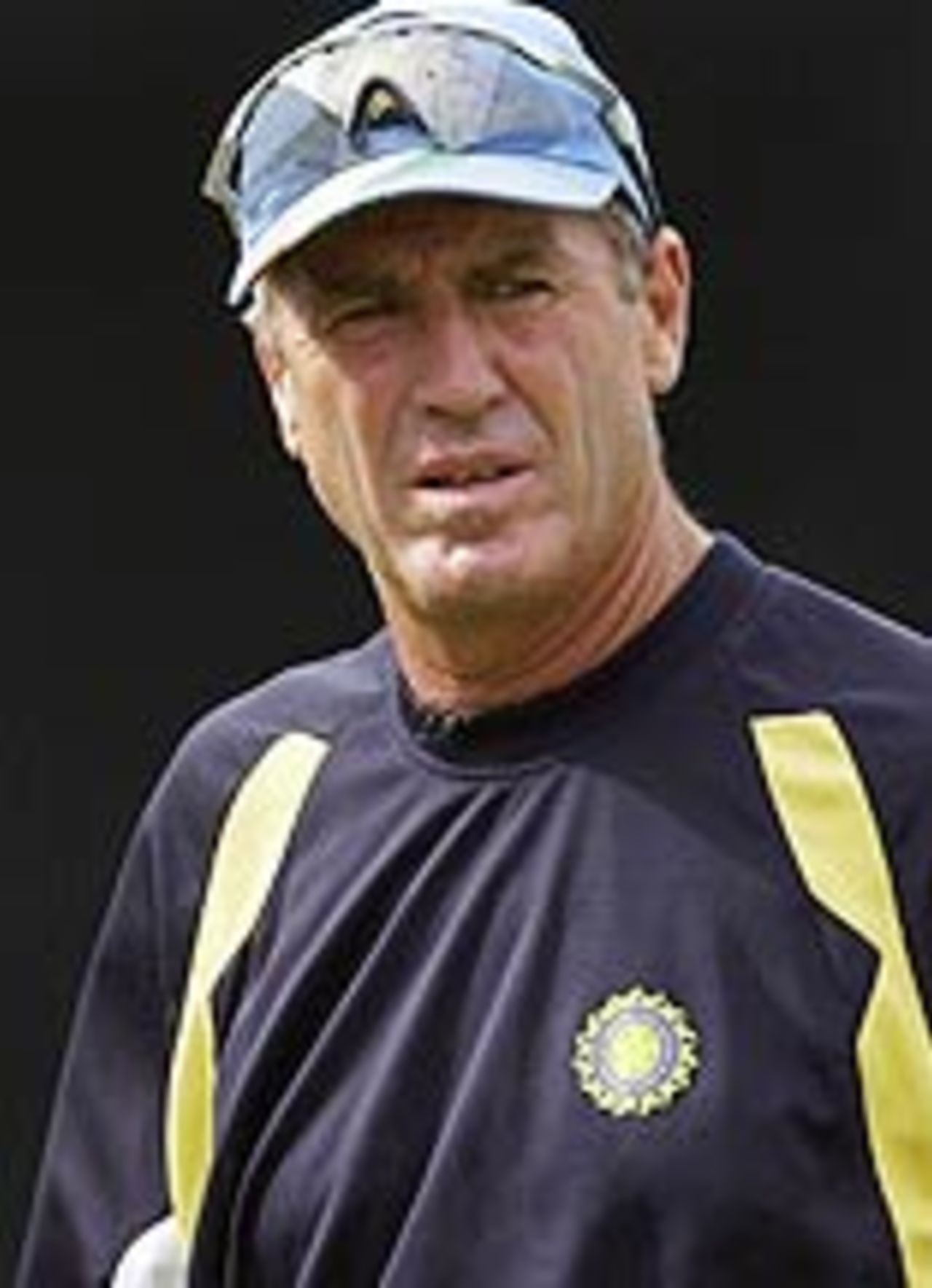 India coach John Wright looks on during the India nets session at Kingsmead, Durban, South Africa on February 24, 2003