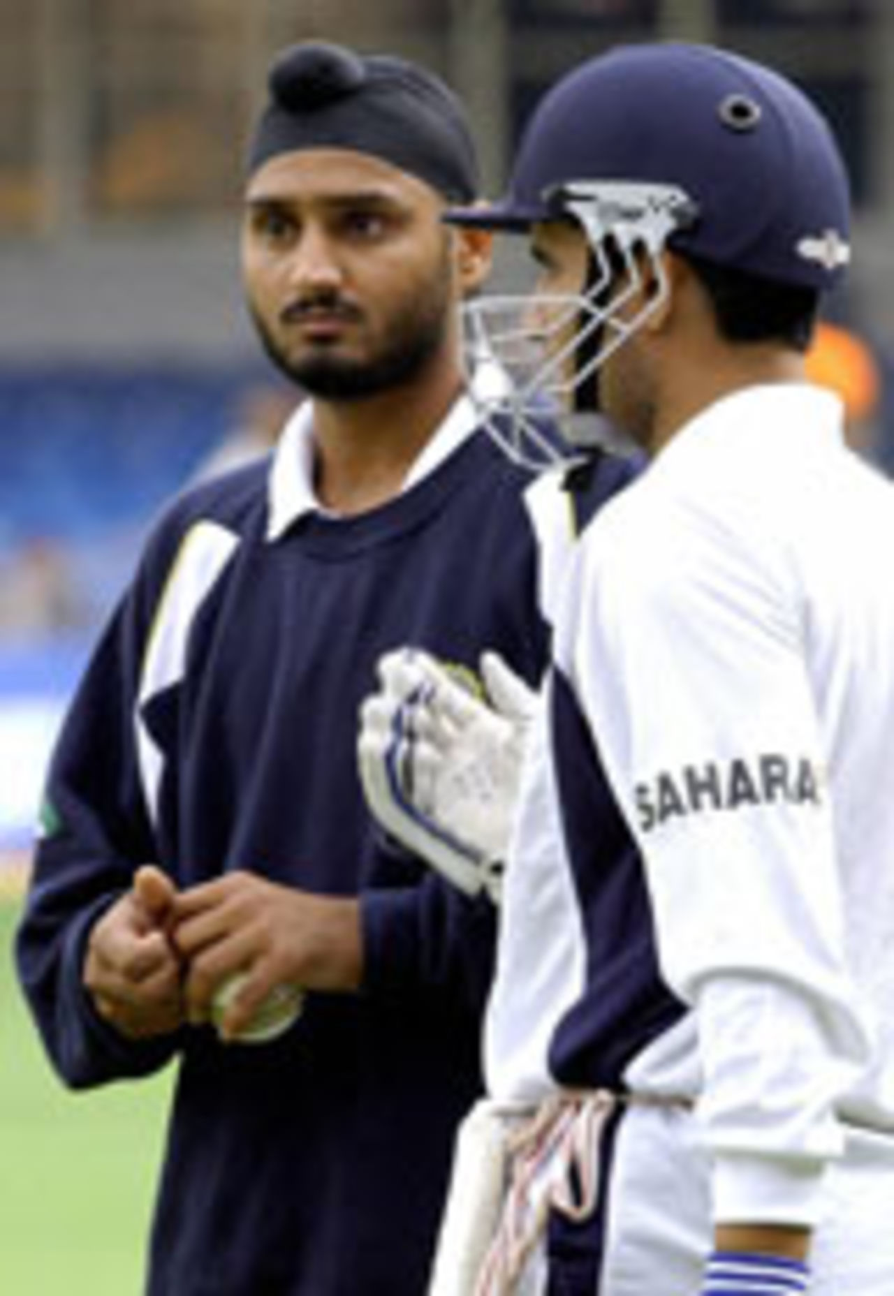 Sourav Ganguly and Harbhajan Singh practising before India v Australia, TVS Cup, Bangalore, November 11, 2003