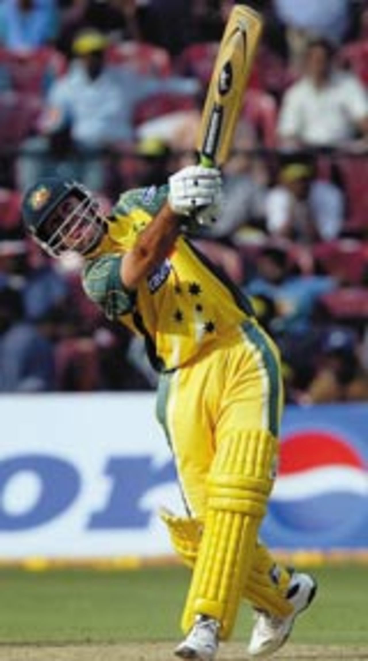Ricky Ponting comes down the pitch and plays a lofted shot, India v Australia, TVS Cup, Bangalore, November 12, 2003
