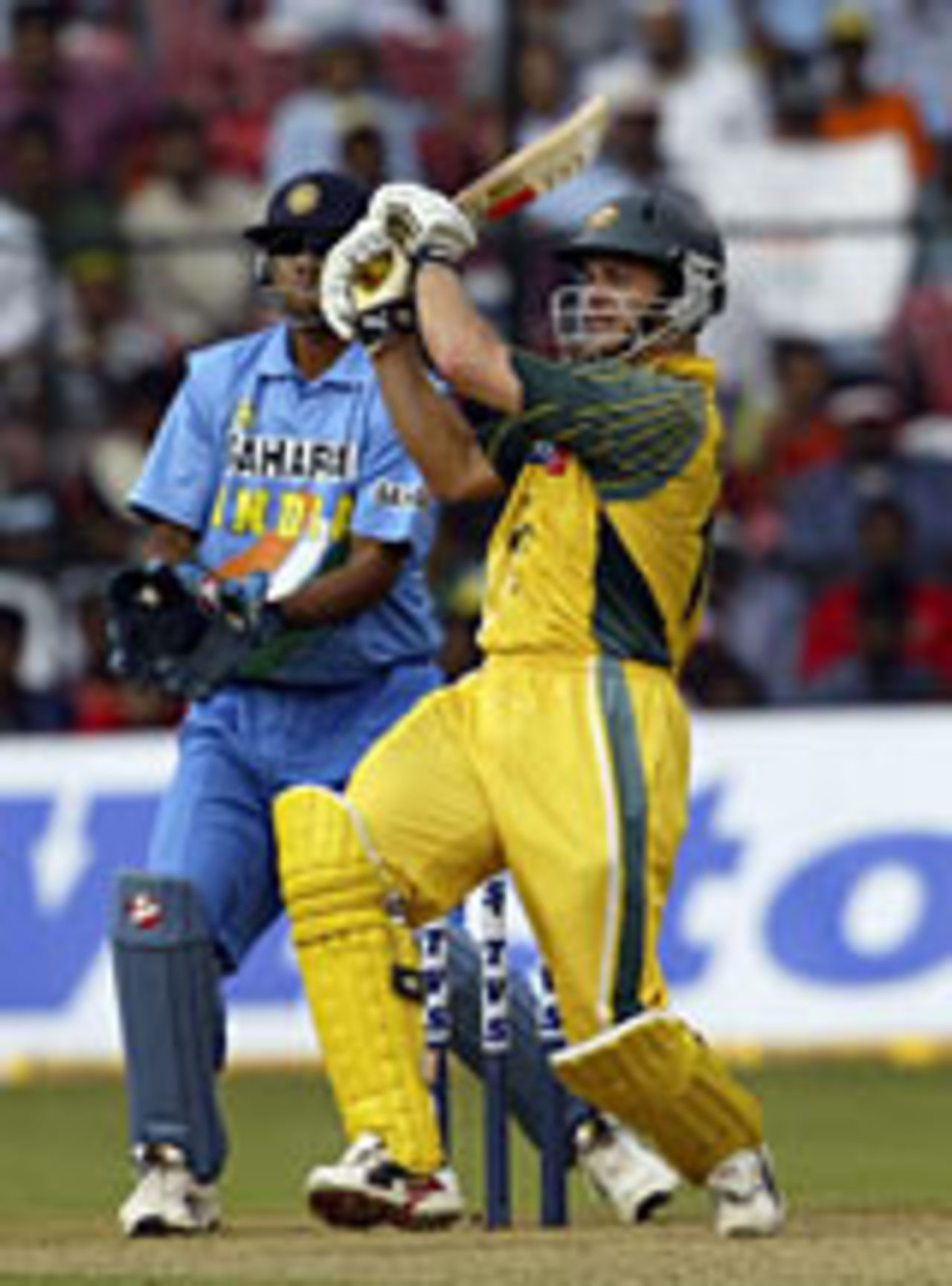 Adam Gilchrist on his way to a 94-ball hundred, India v Australia, TVS Cup, Banglaore, Noevmebr 12, 2003