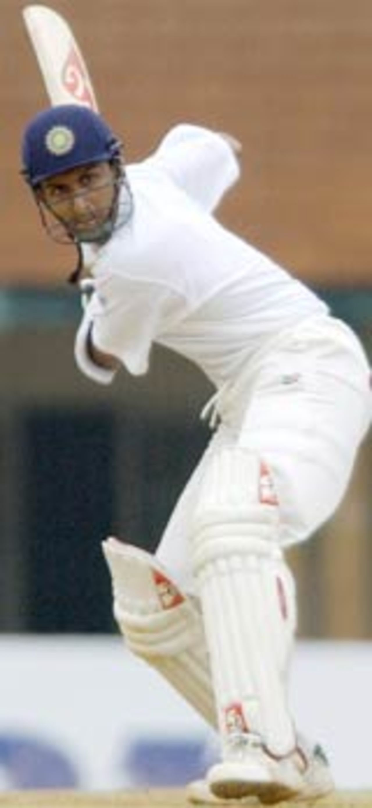 Indian cricketer Sanjay Bangar prepares to play a shot during the second day of the fiveday long Irani Trophy match in Madras, 19 September 2003. The national captain Sourav Ganguly is leading the Rest of India side against a Bombay side captained by Sachin Tendulkar