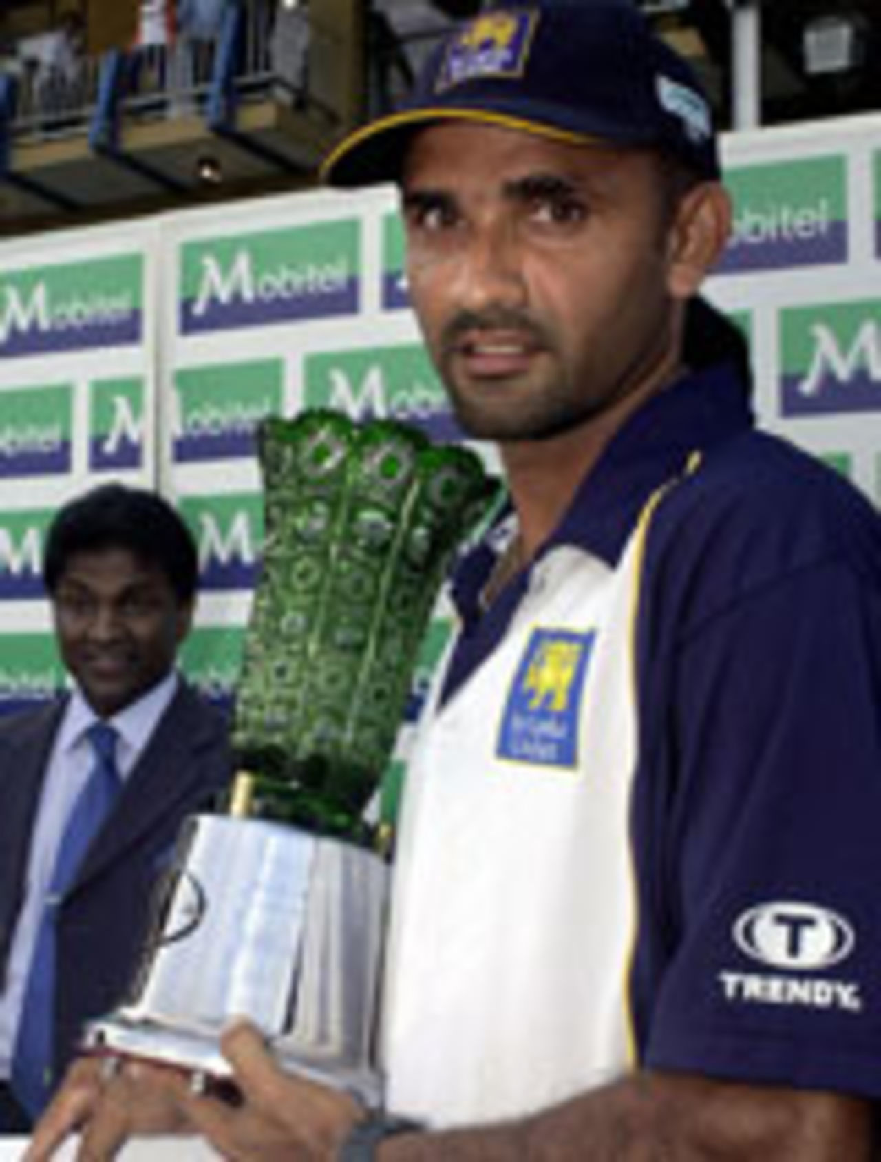 Marvan Atapattu with the series trophy, Colombo, November 23, 2003