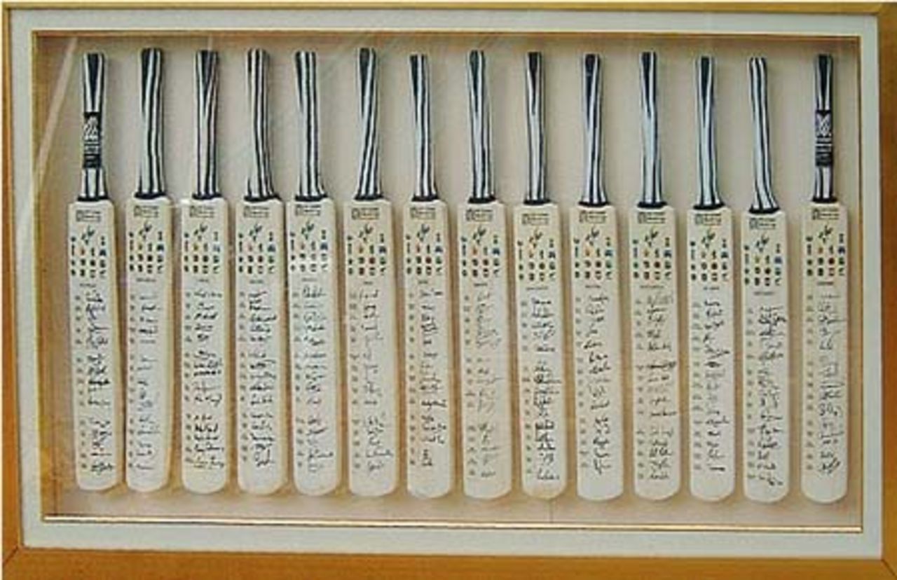 A full set of ICC CWC 2003 signed bats - frame not included