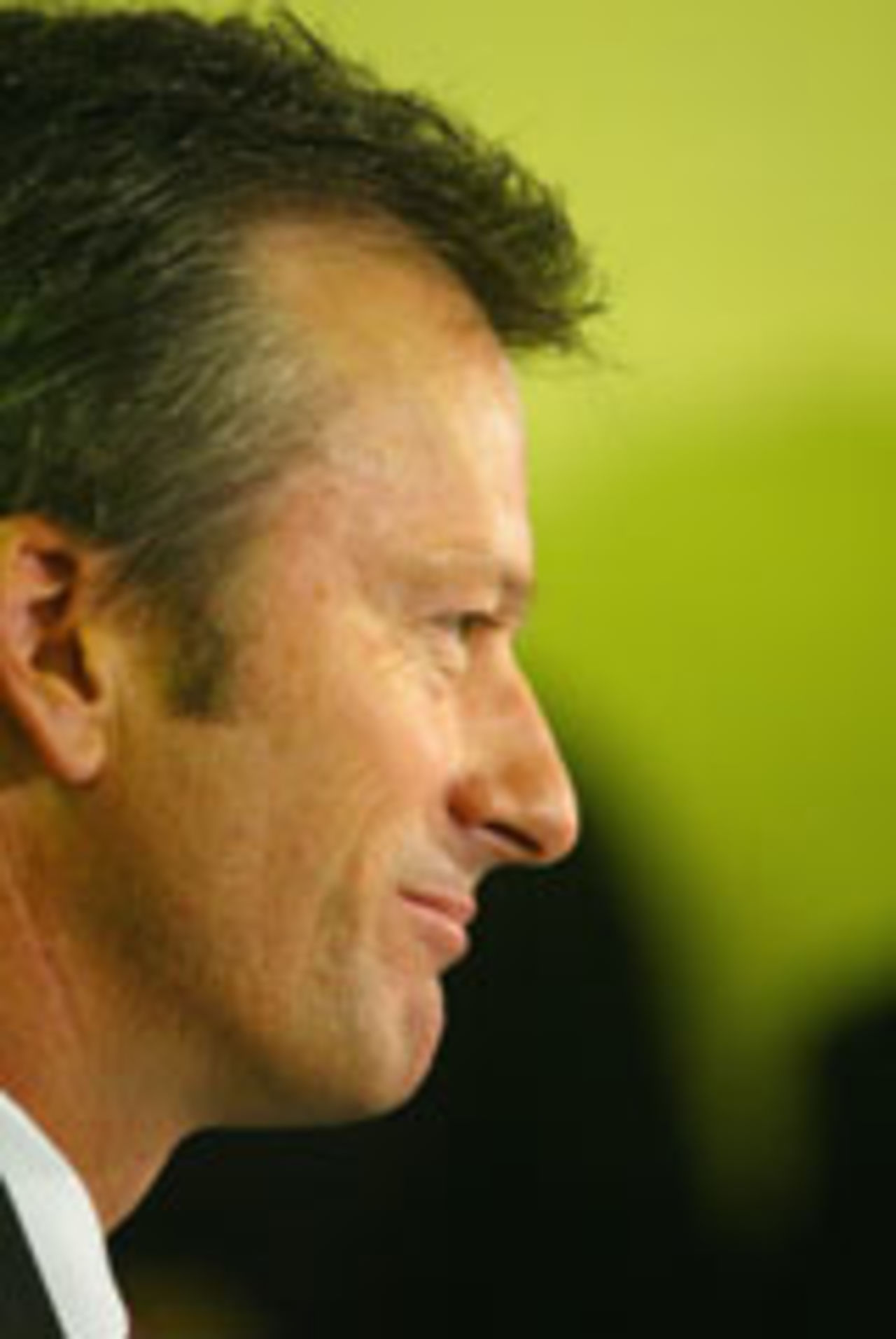 Steve Waugh sideshot at press conference, Sydney, November 26, 2003