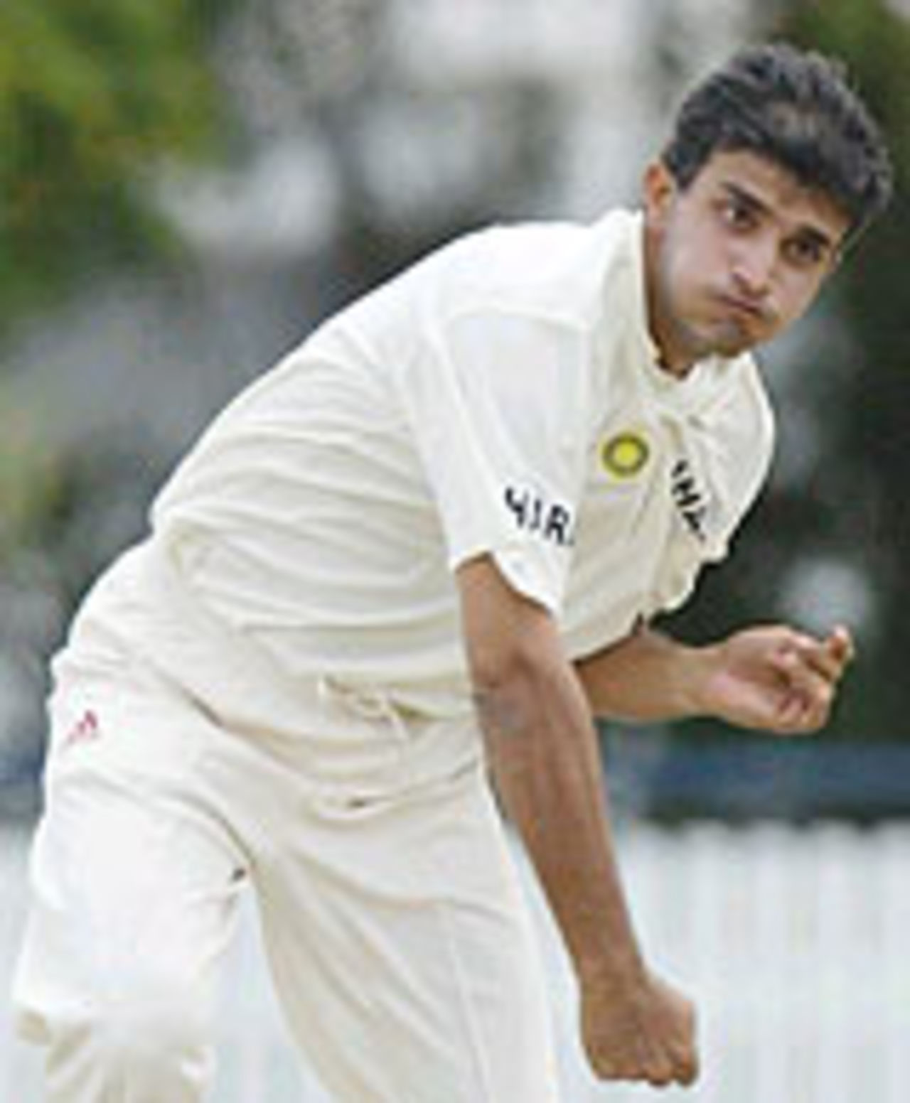 Sourav Ganguly bowls, QAS v Indians, tour game, 1st day, Brisbane, November 29, 2003