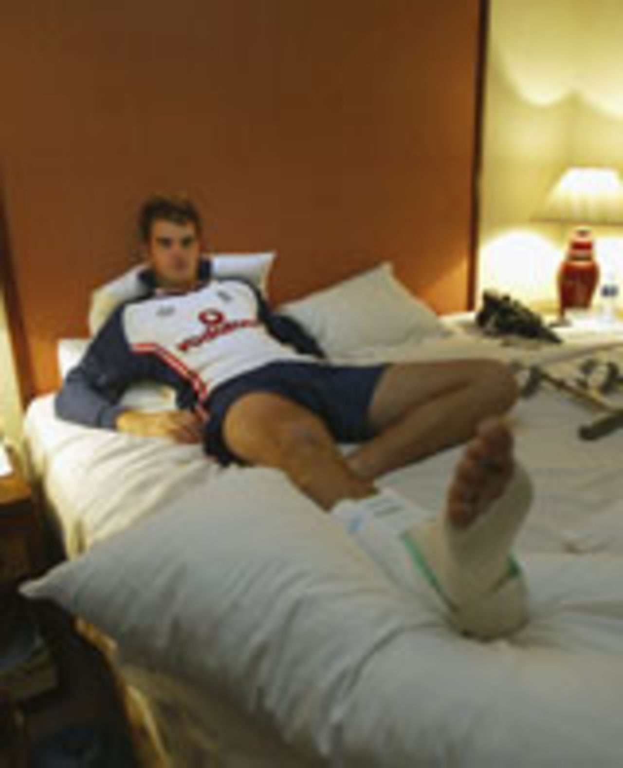 James Anderson rests his injured ankle, Colombo, November 20, 2003