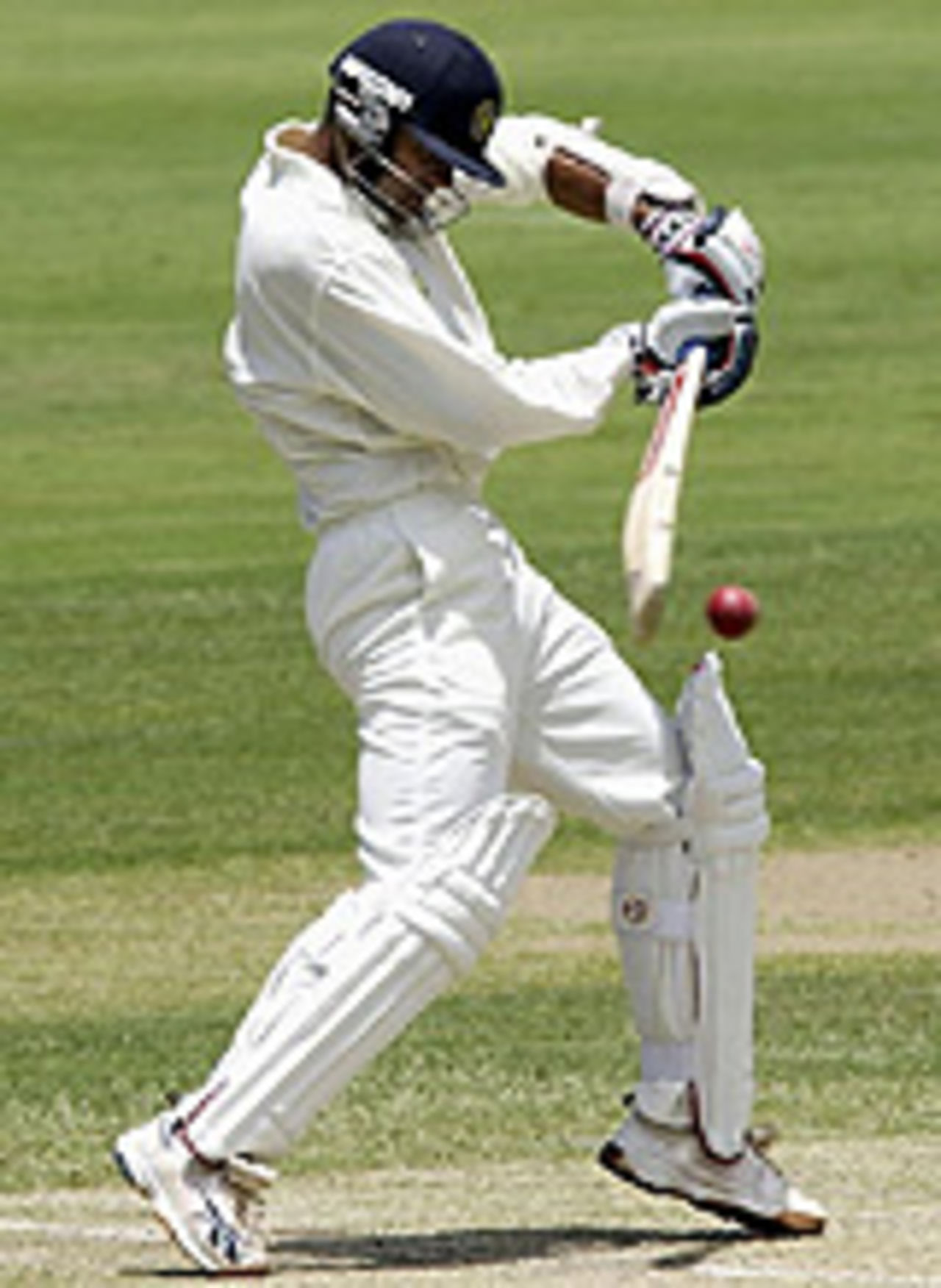 Rahul Dravid plays a forcing shot, Queensland Academy of Sports v Indians, Allan Border Field, Brisbane, November 30, 2003