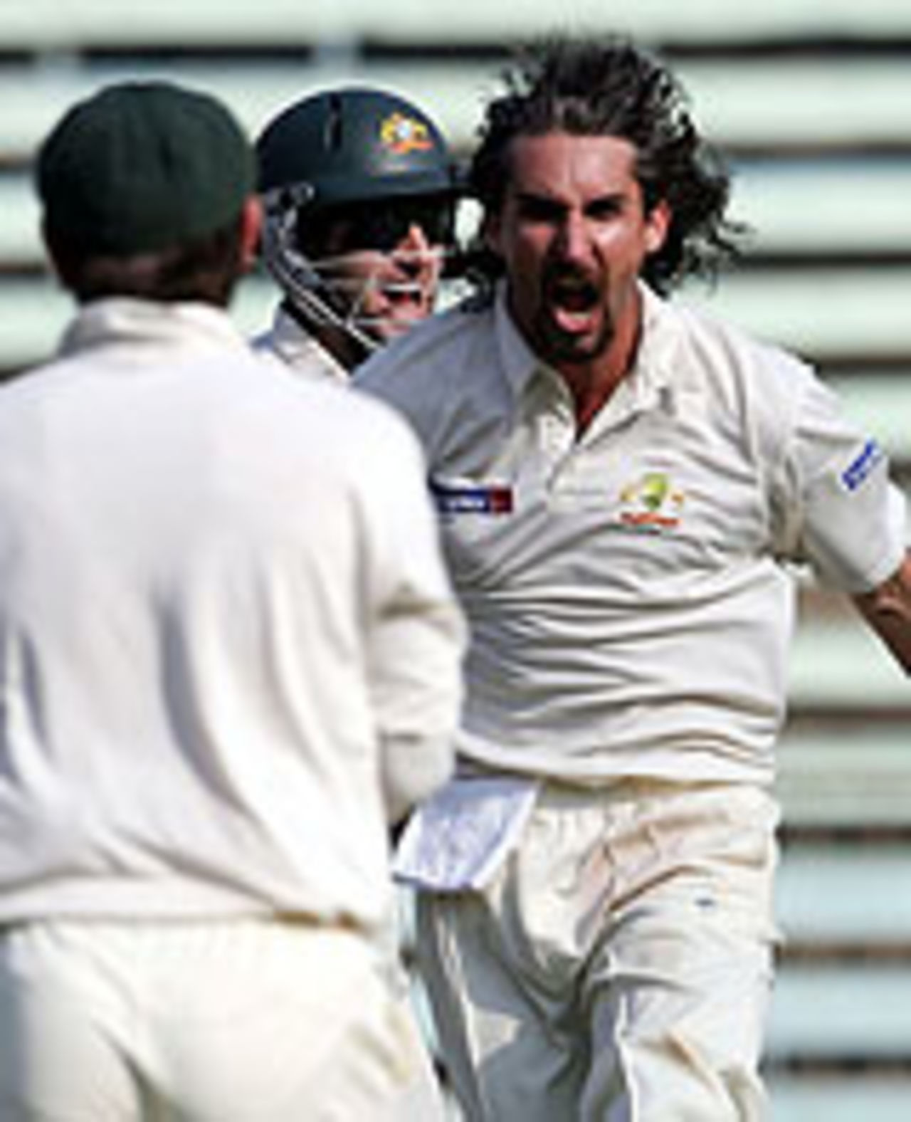 Jason Gillespie celebrates the wicket of Sachin Tendulkar, 2nd day, India v Australia, 4th Test, Mumbai, November 4, 2004