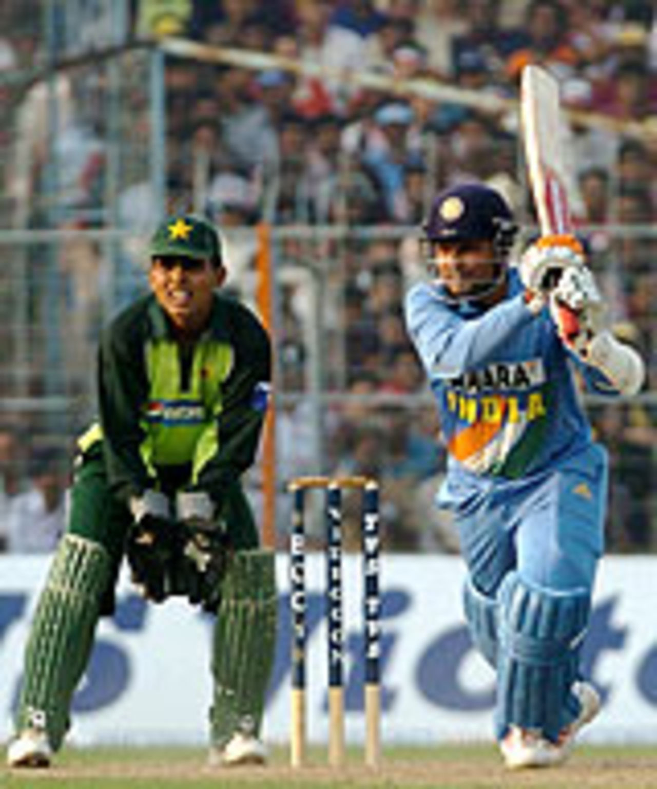 Virender Sehwag on his way to 53, India v Pakistan, Kolkata, November 13 2004