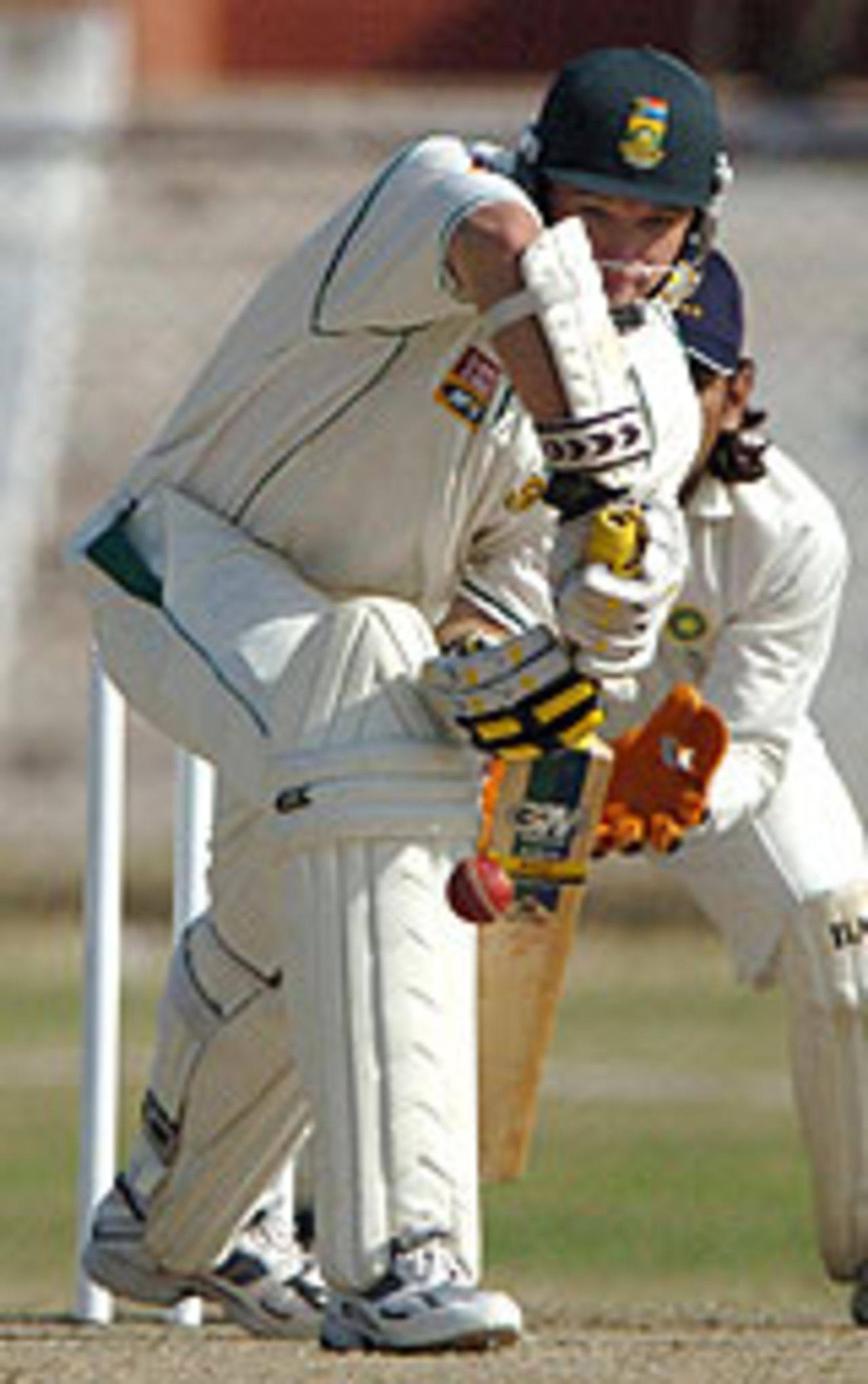 Graeme Smith plays a ball watchfully, Indian Board President's XI v South Africans, Jaipur, tour game, 1st day, November 14th, 2004