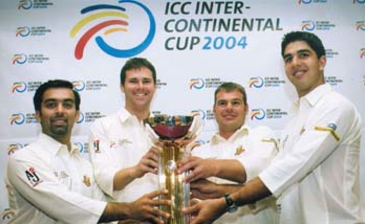 All the captains with the ICC Intercontinental Cup Trophy