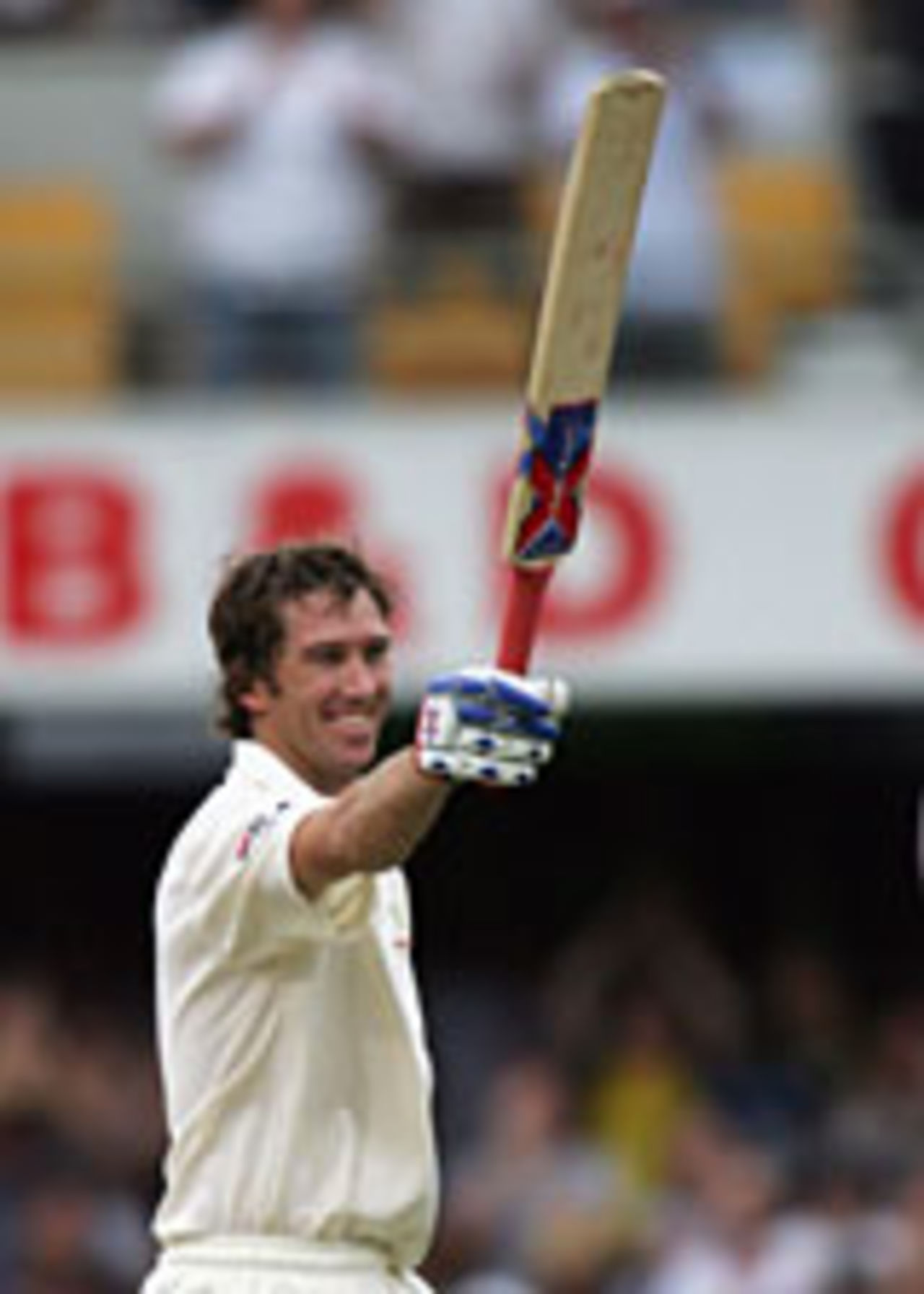 Glenn McGrath celebrates his fifty, Australia v New Zealand, 3rd Day, 1st Test, Brisbane, November 20 2004