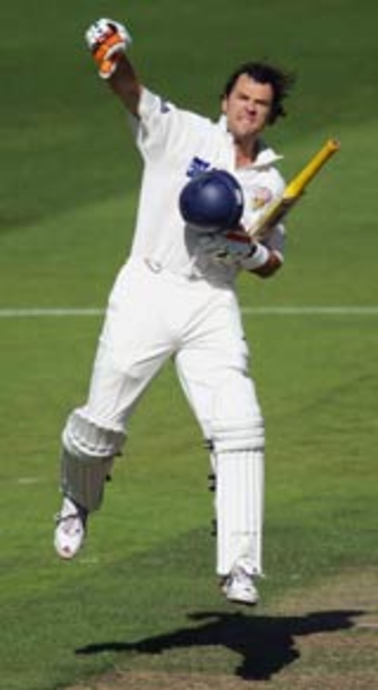 Jonathan Moss celebrates wildly after his century, New South Wales v Victoria, Pura Cup, 1st day, Melbourne, November 23, 2004