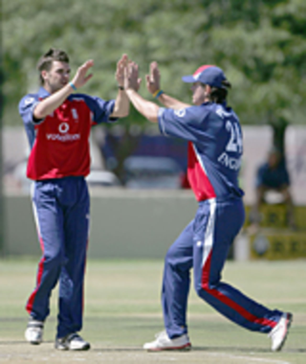 James Anderson is congratulated for his second wicket, Namibia v England, Windhoek, November 23 2004