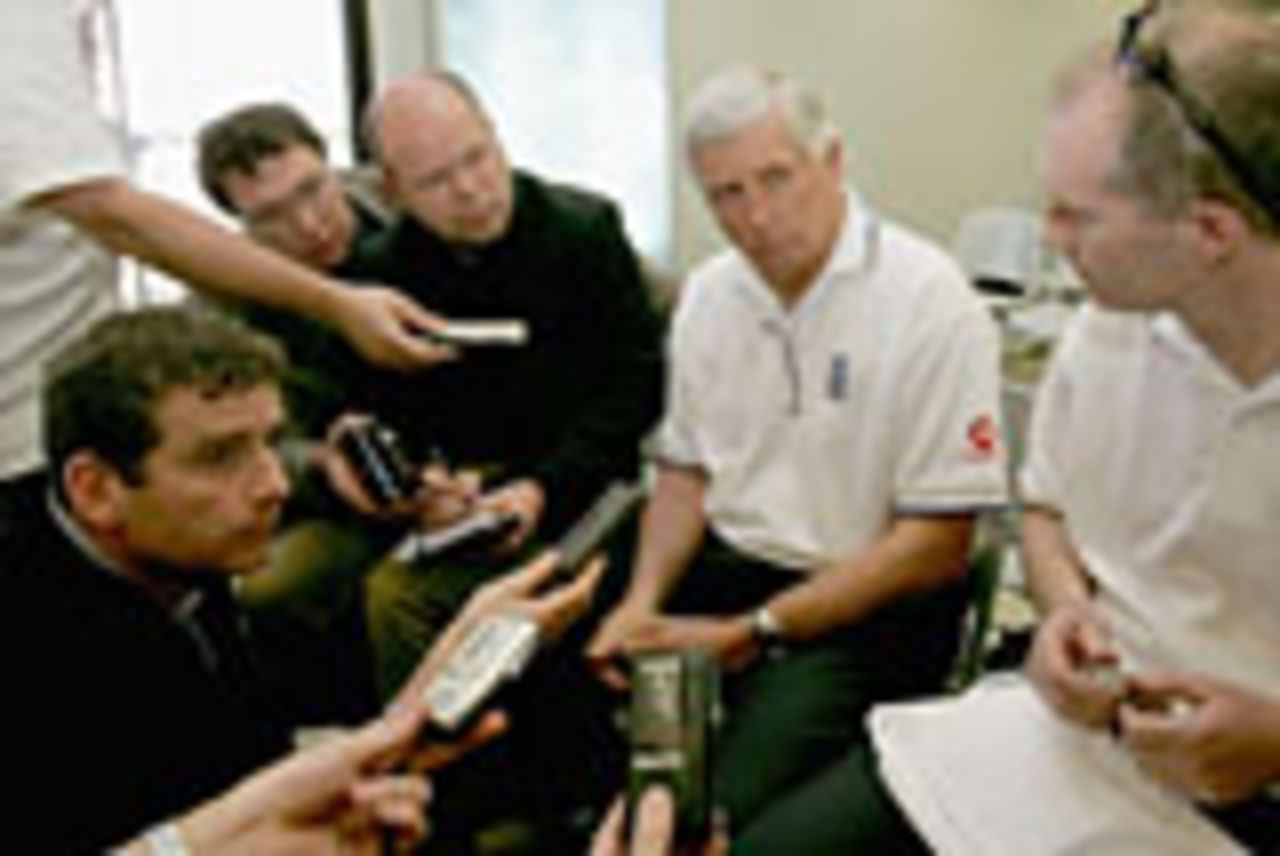 Duncan Fletcher fielding questions from journalists, Windhoek, Namibia, November 24, 2004