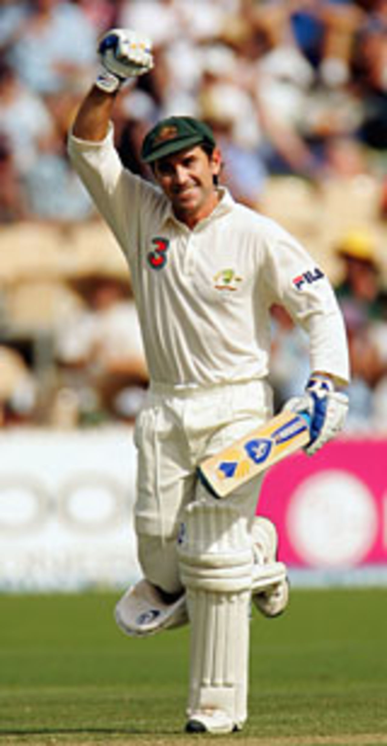 Justin Langer jubiliant at his hundred, 1st day, 2nd Test, Australia v New Zealand, Adelaide, November 26 2004