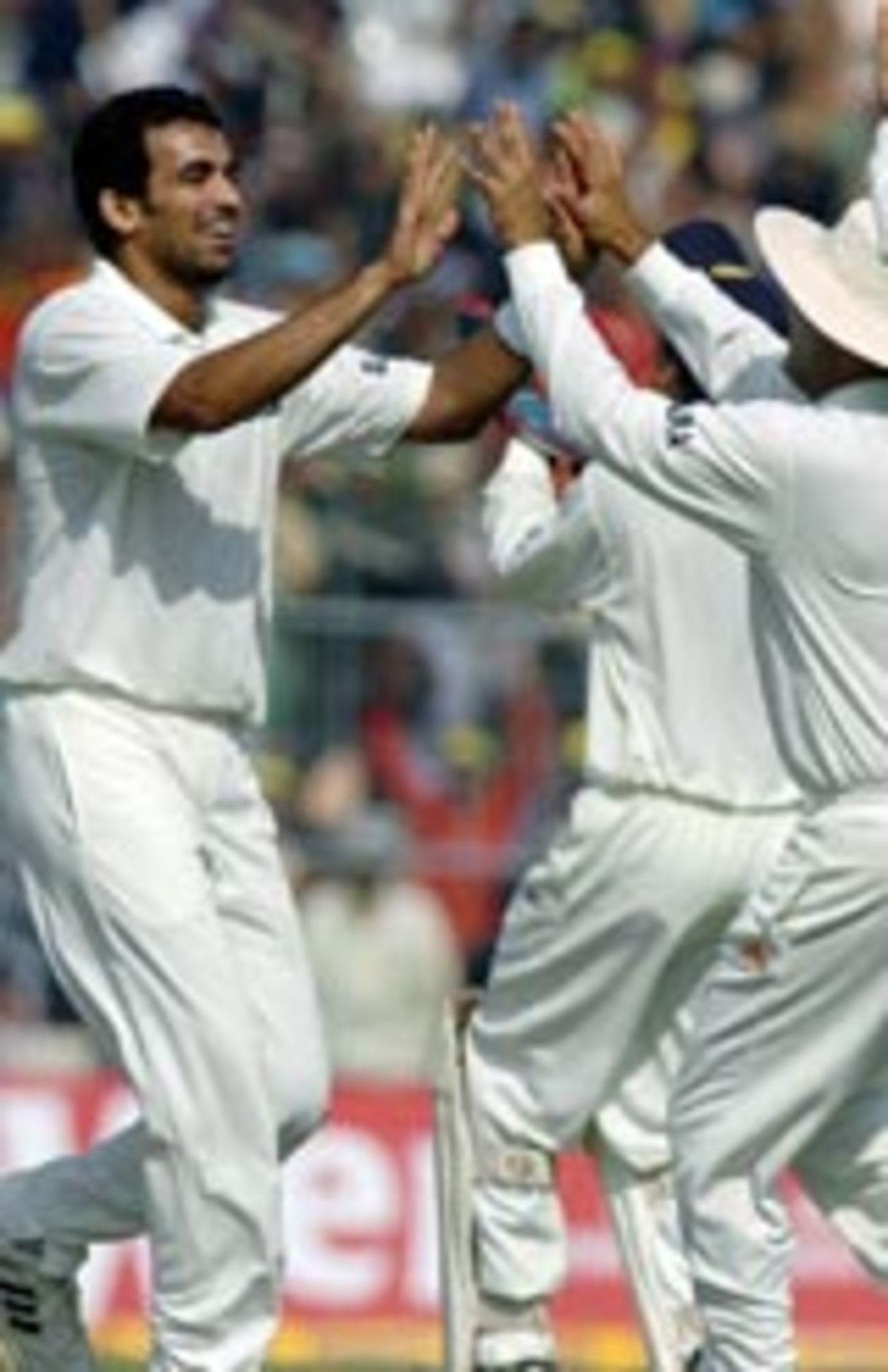 Zaheer Khan celebrates after an early wicket, India v South Africa, 2nd Test, Kolkata, 1st day, November 28, 2004
