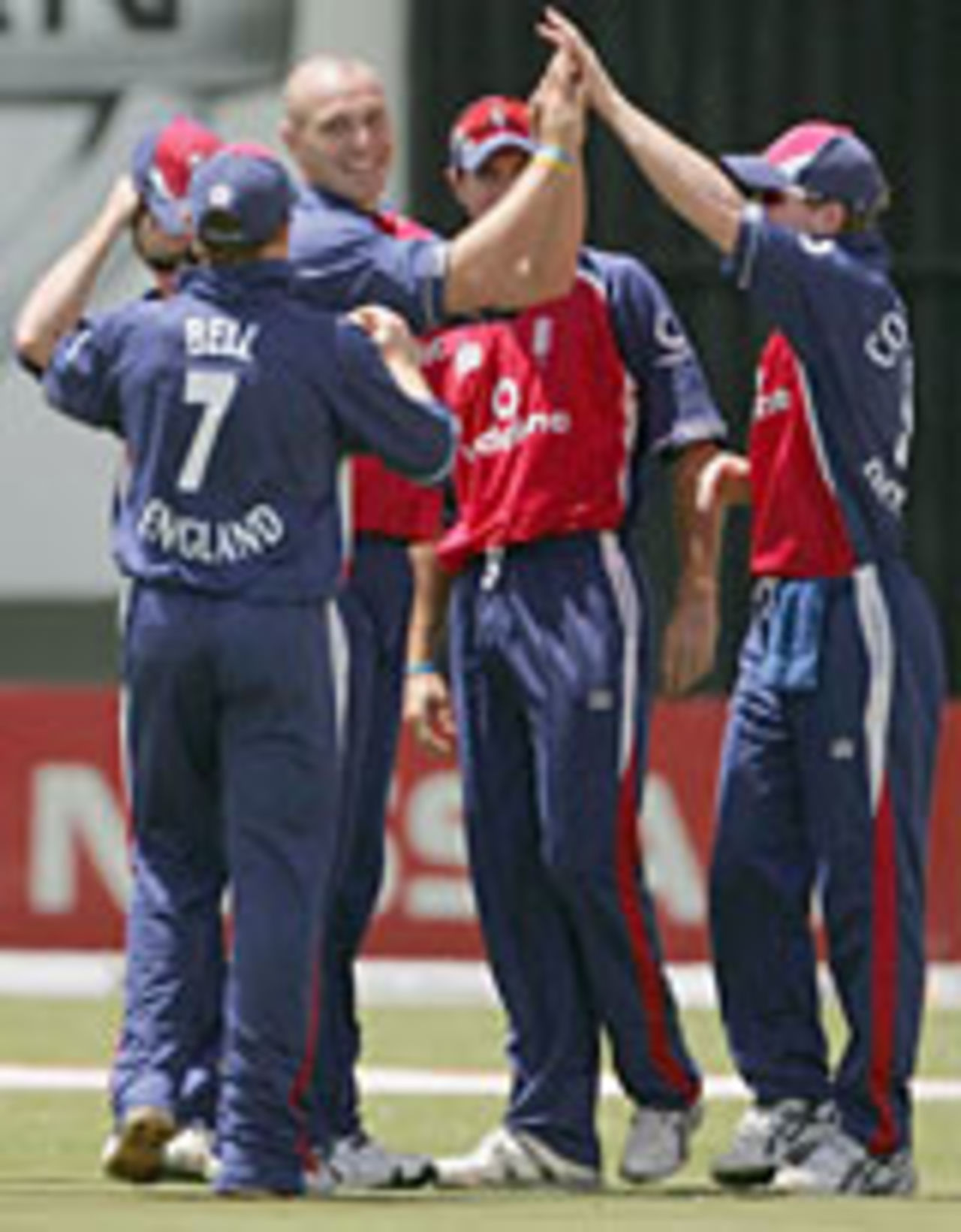 Alex Wharf celebrates his first wicket, Zimbabwe v England, Harare, 1st ODI, November 28, 2004