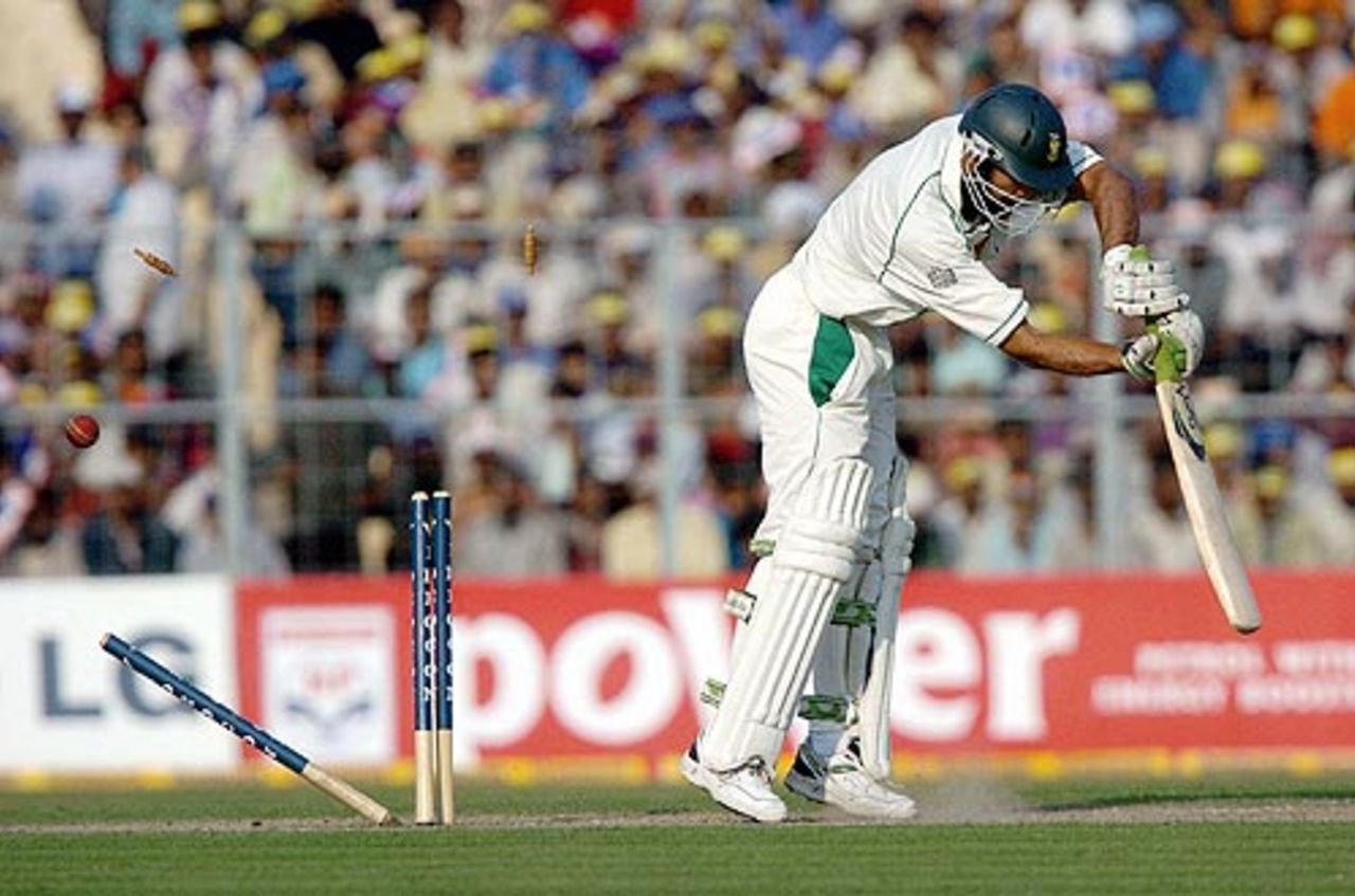 Hashim Amla had no answer to a beauty from Irfan Pathan on the first day of the Kolkata Test against India, November 28, 2004
