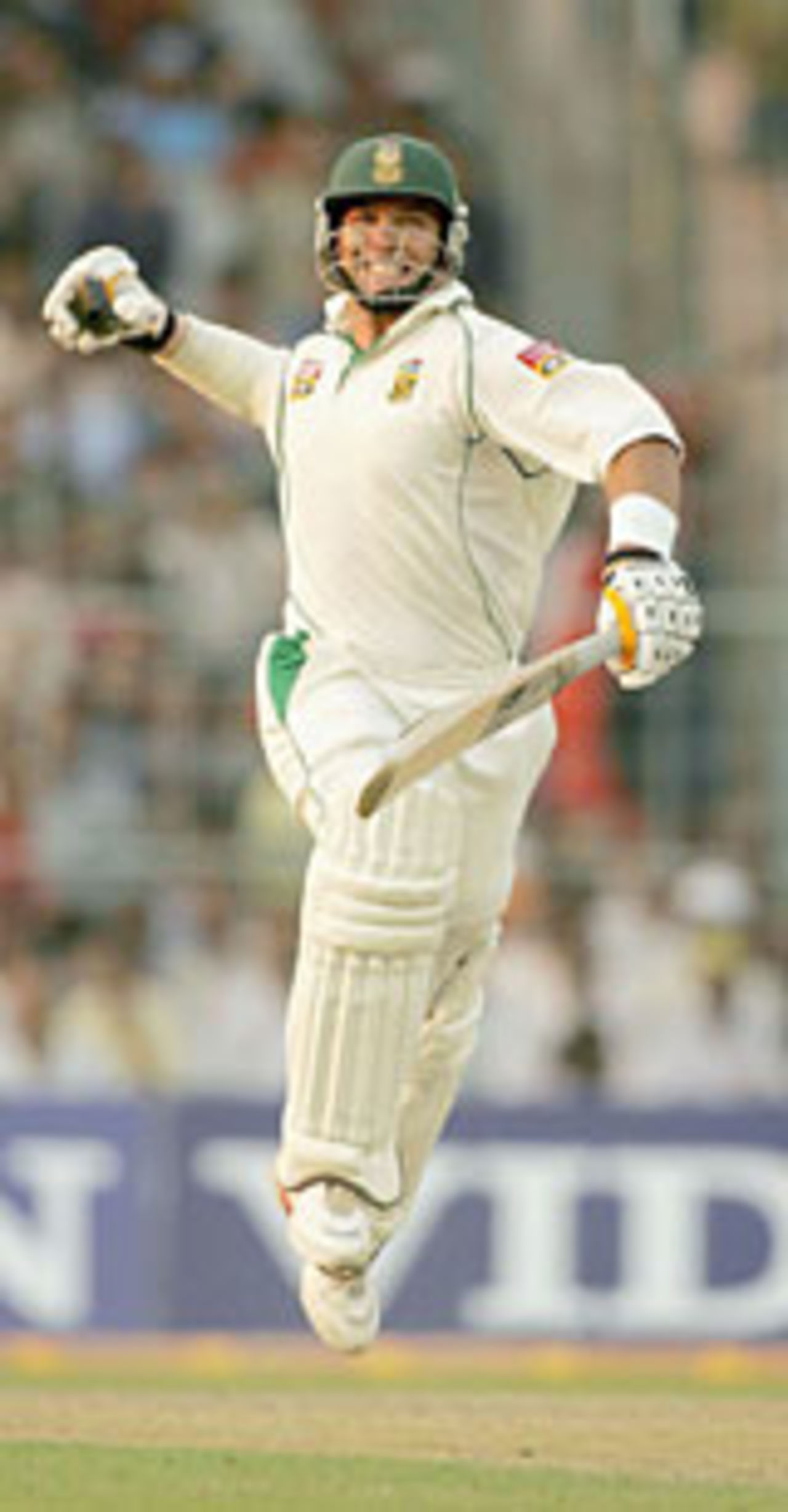 Jacques Kallis jubilant on reaching his hundred, 1st day, 2nd Test, India v South Africa, Kolkata, November 28 2004