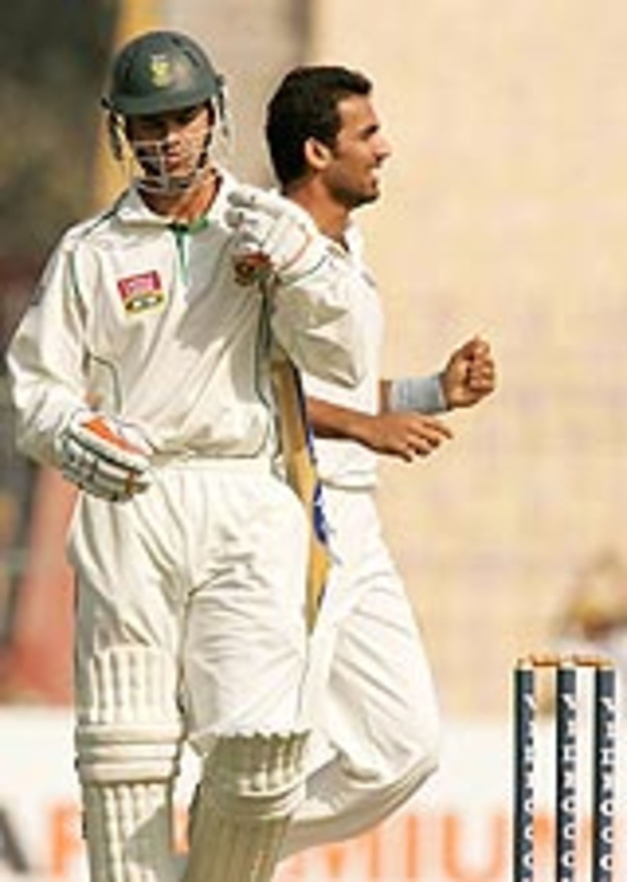 Zaheer Khan celebrates as Zander de Bruyn is out, India v South Africa, 2nd Test, Kolkata, 2nd day, November 29, 2004