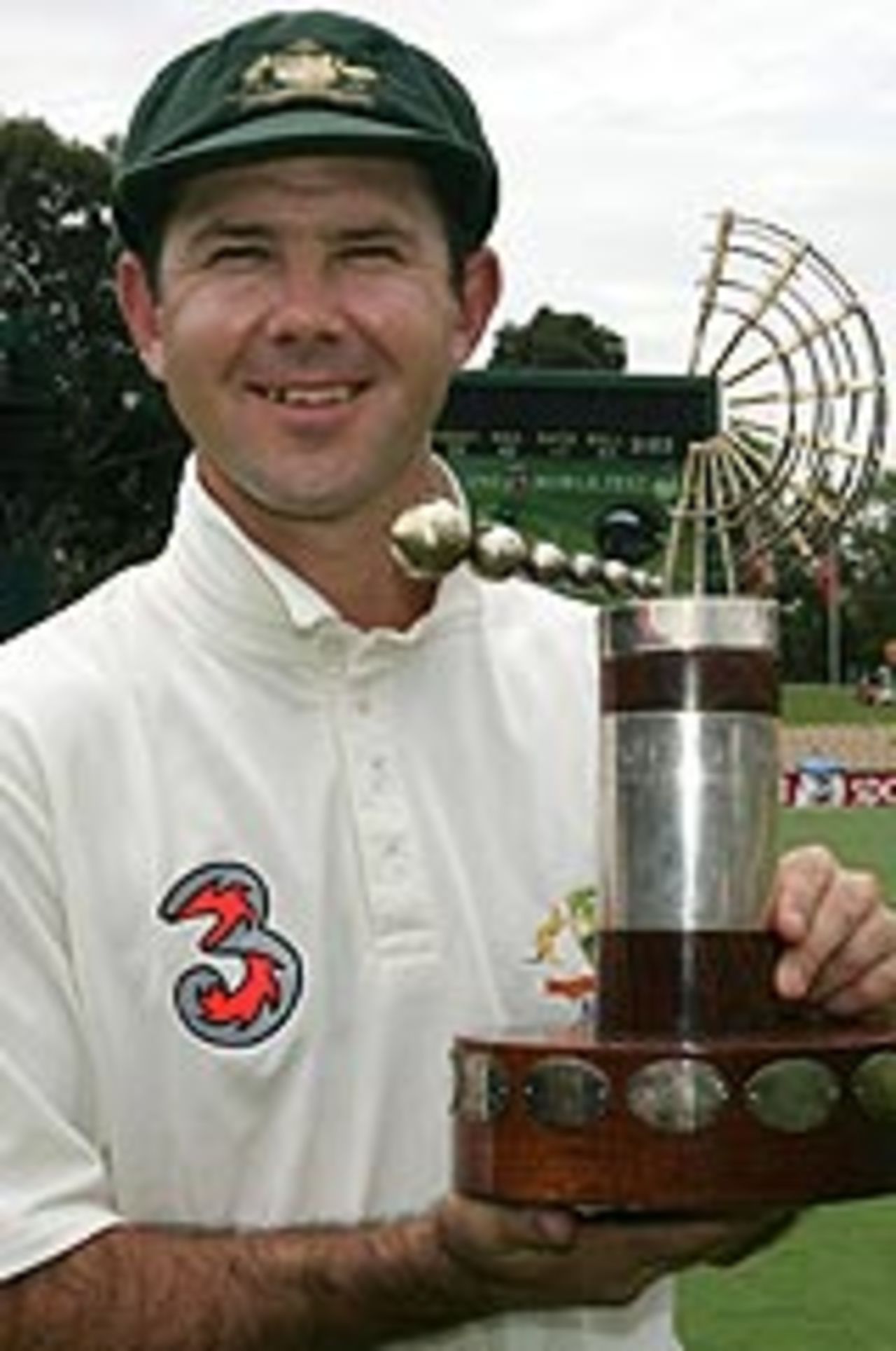 Ricky Ponting holds the Trans Tasman Trophy, Australia v New Zealand, 2nd Test, Adelaide, November 30, 2004