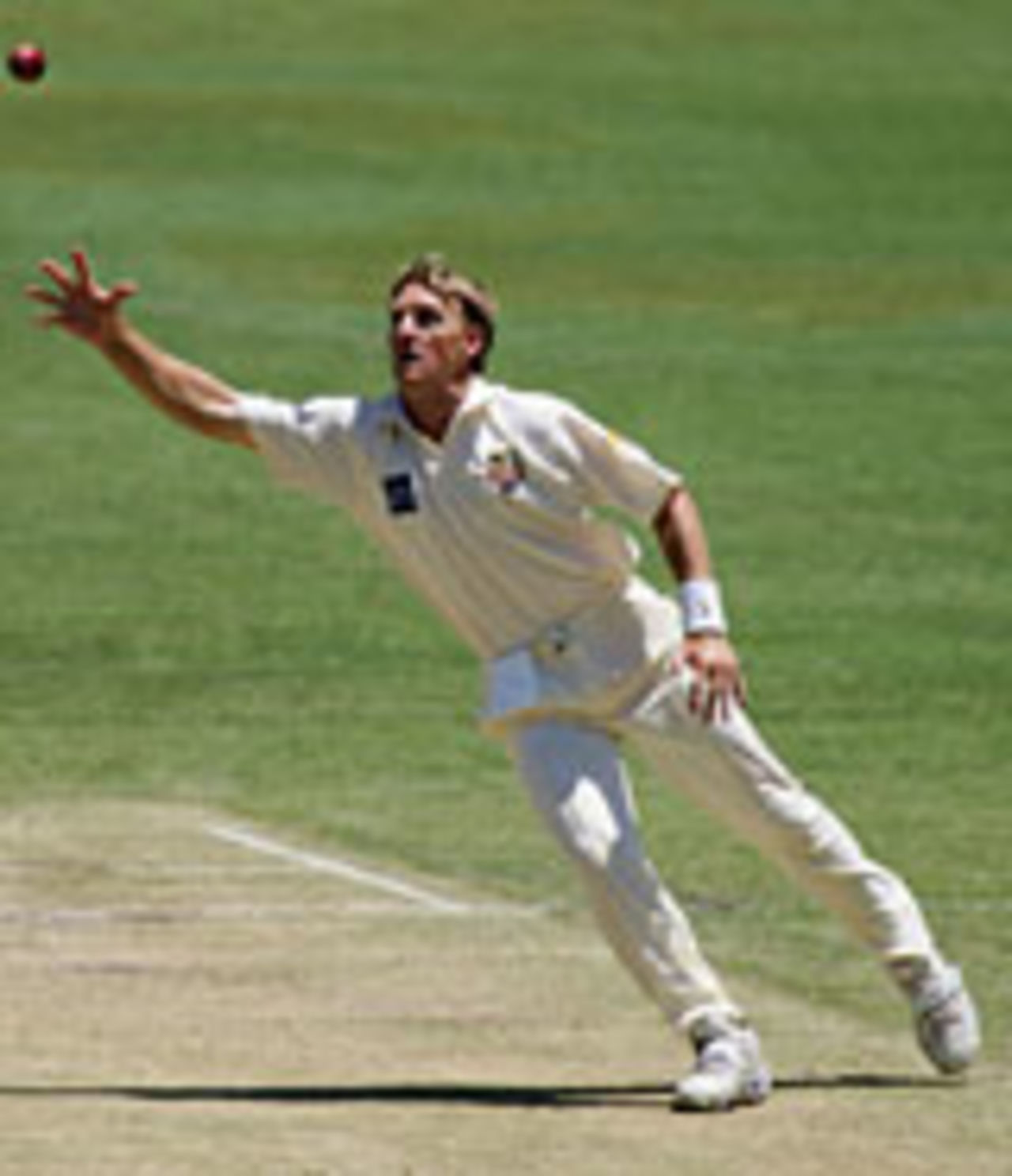 Andy Bichel fields off his own bowling, Queensland v Tasmania, day 2, Pura Cup, Brisbane, November 30 2004
