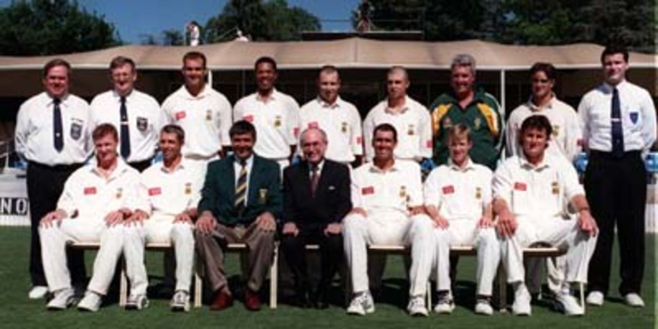 The Australian Prime Minister poses with the South African Team ...South Africans v Prime Minister's XI, Canberra December 2nd 1997
