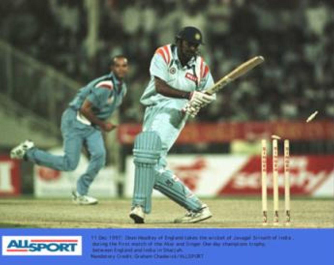 Champion's trophy, December 1997. England v India, 11 Dec 1997: Srinath b Headley