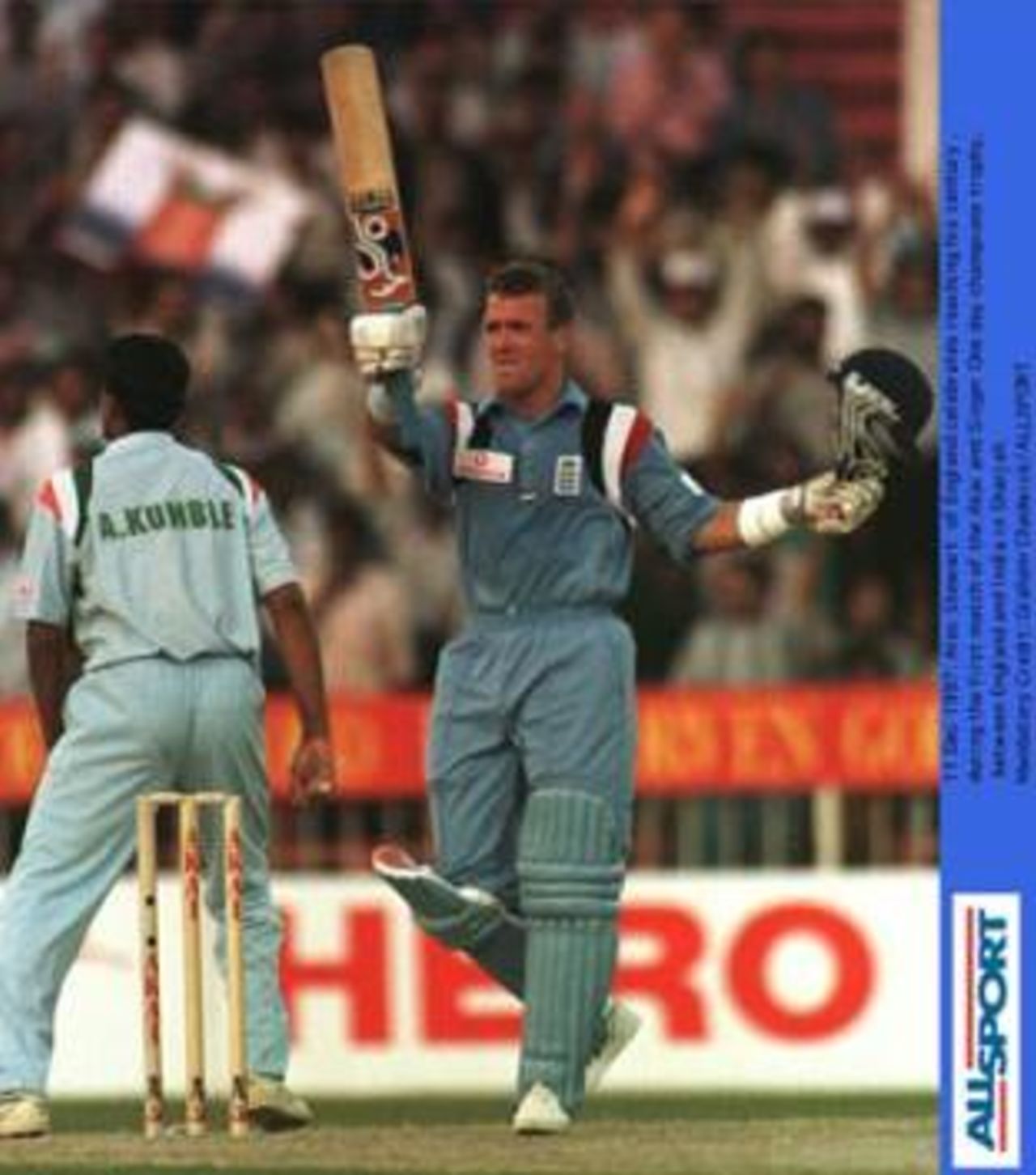 Champion's Trophy, December 1997. England v India, 11 Dec 1997: Stewart celebrates his century