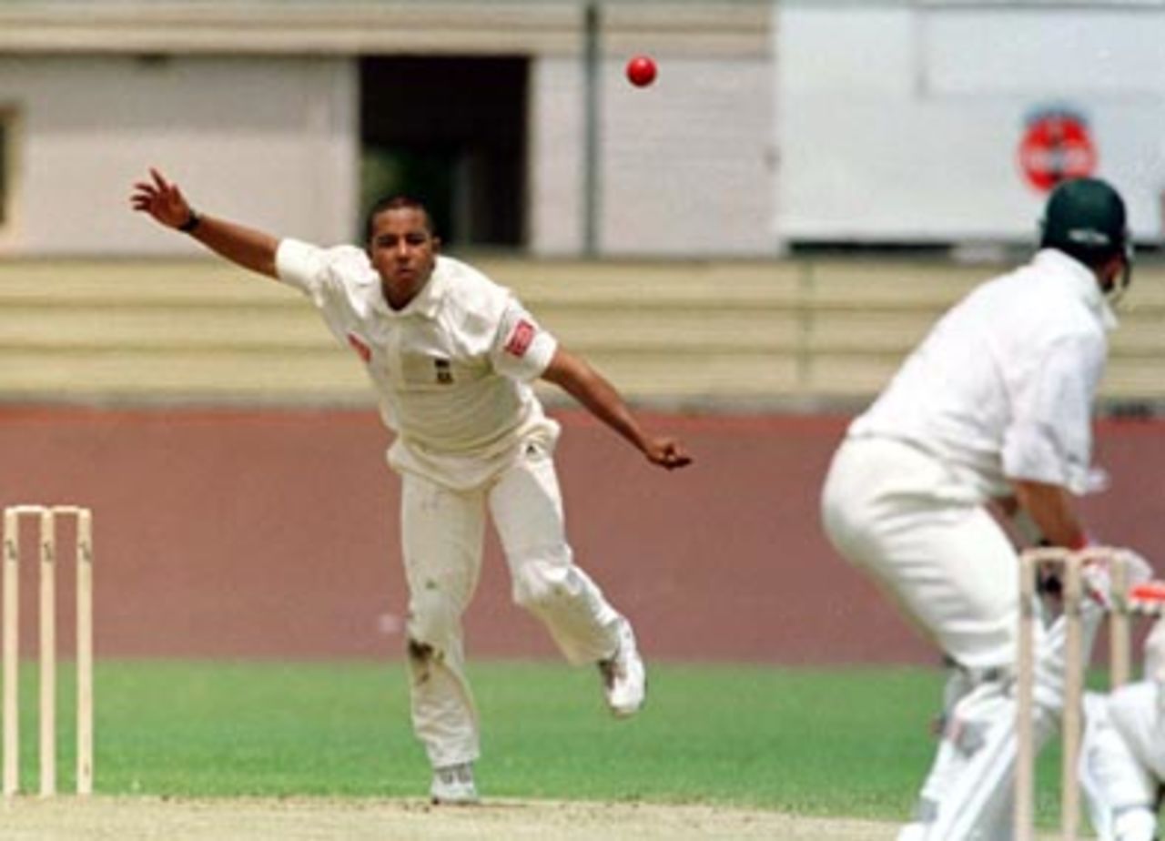 Paul Adams gives the ball some air during the first day of the match against Tasmania in Devonport, Tasmania, Saturday December 13th 1997.