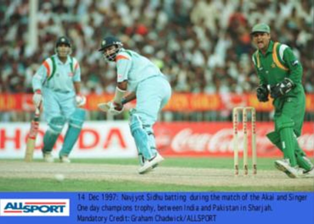 Navjot Sidhu batting against Pakistan during the India Pakistan match, Dec 1997, Sharjah