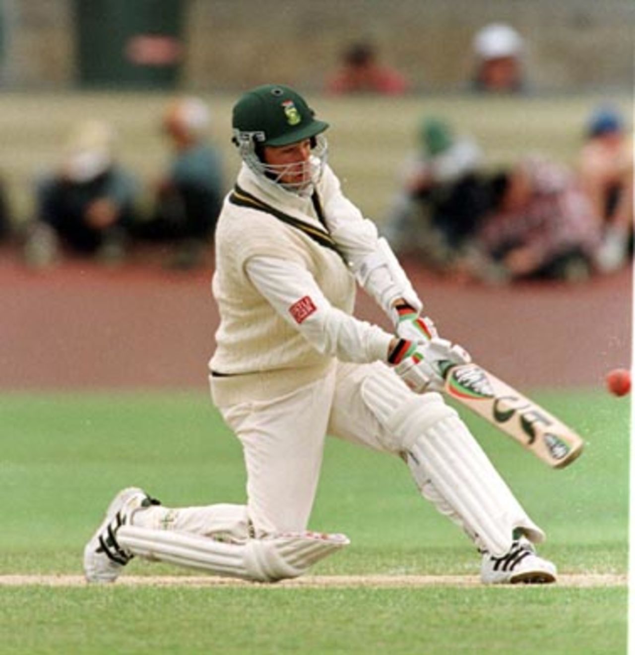 Mark Boucher rolls his wrists on his way to his first 50 of the tour... South Africans v Tasmania at Devonport, Monday December 15th 1997.