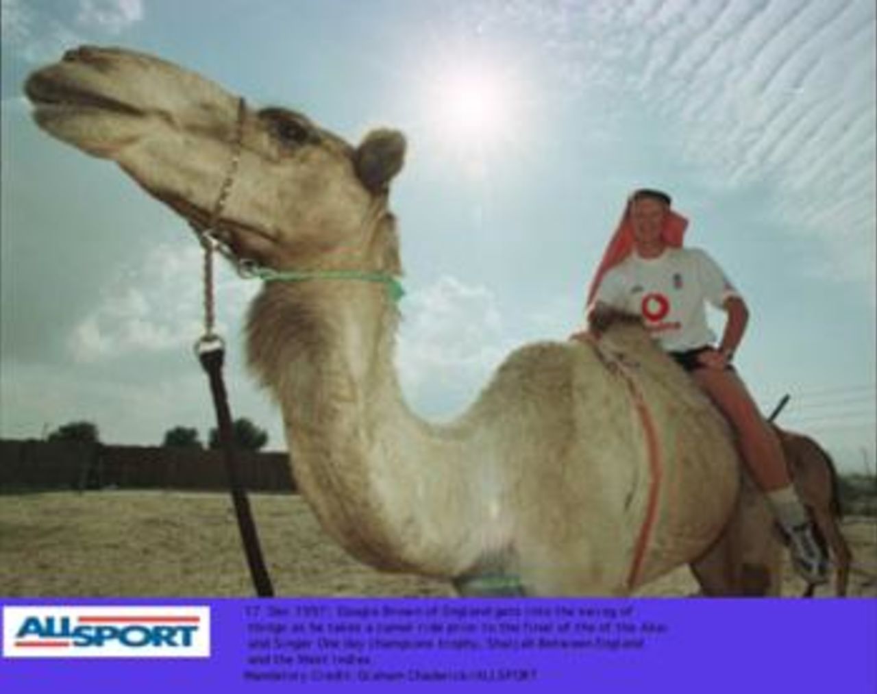 Dec 17 1997, Dougie Brown rides a camel in Sharjah two days before the final of the Champions Trophy when England will play West Indies.